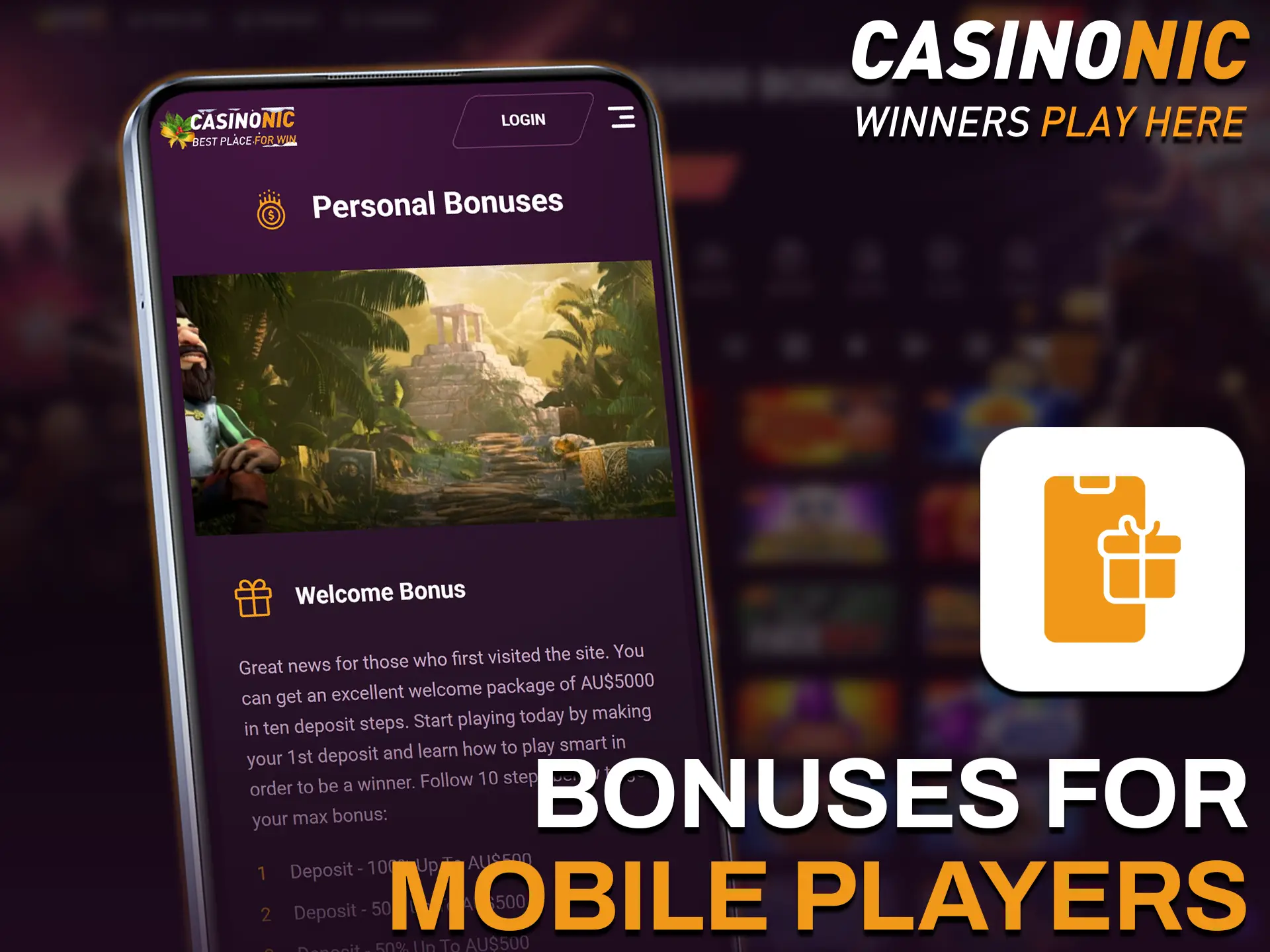 Casinonic offers a variety of bonuses for new users in the Android app.