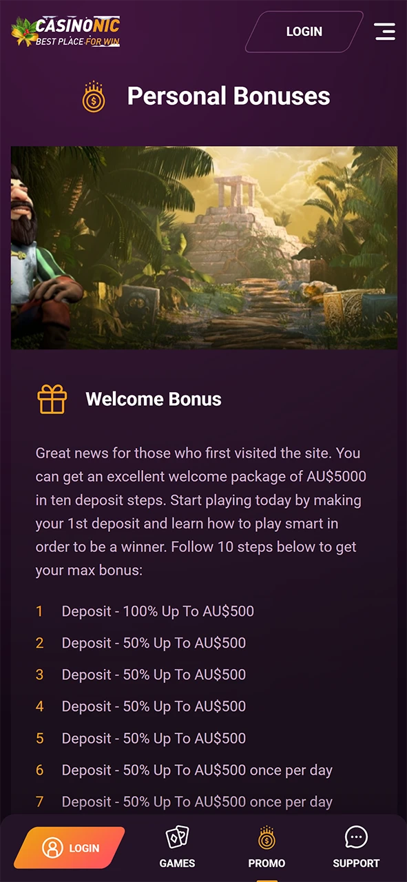 Bonus section for users of the Casinonic app for Android.