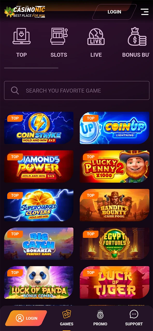 In the Casinonic app for Android, you will find a huge number of casino games.