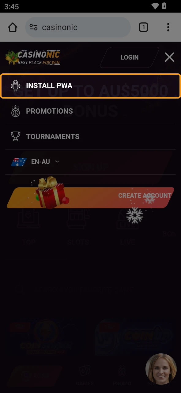 Start downloading the Casinonic app for Android.