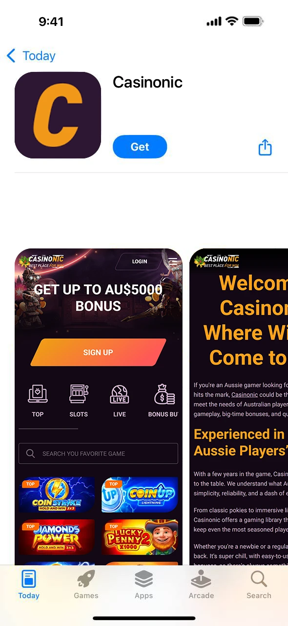 Go to the Casinonic iOS app page in the App Store.