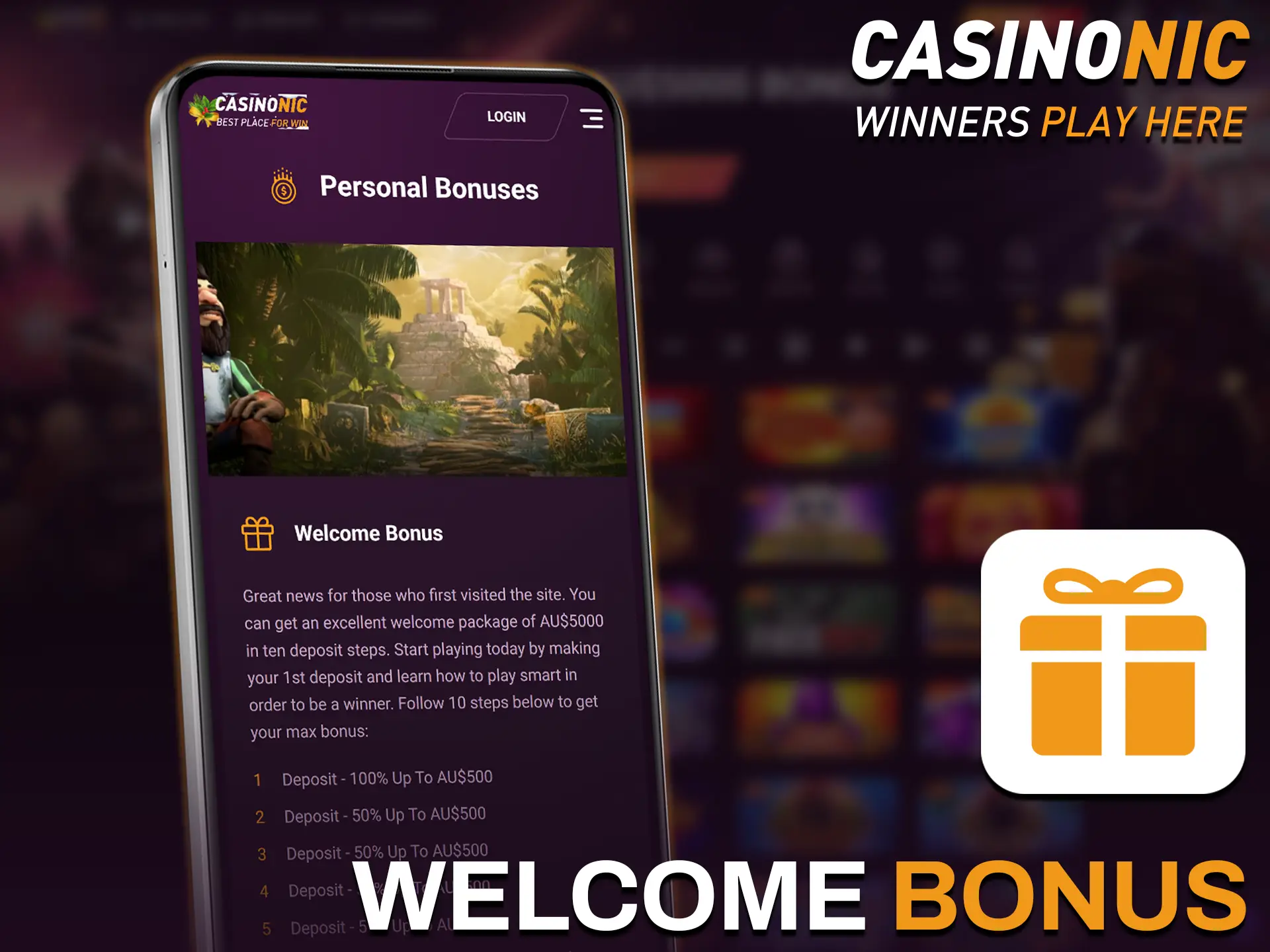 New users receive a welcome bonus in the Casinonic app.