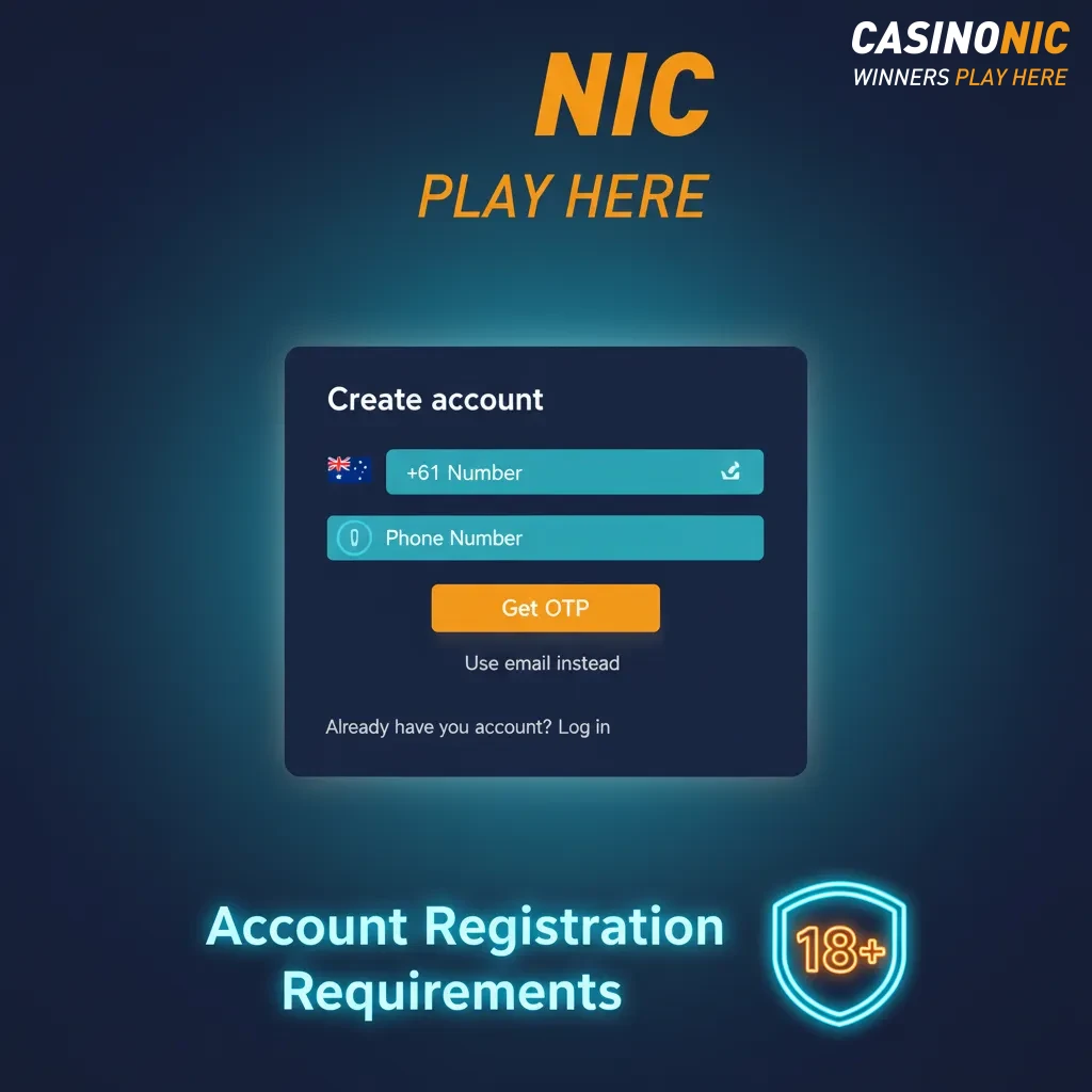 Account sign-up rules: 18+, one account per person/household/device/IP, accurate ID, AU law, T&Cs, KYC, gambling tools.