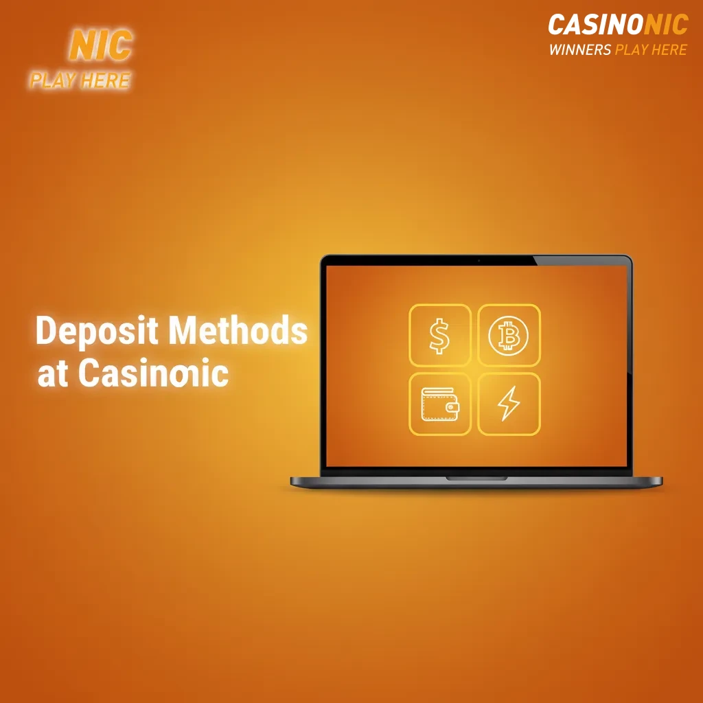 Casinonic deposit methods guide with icons for card, e-wallet, bank transfer; fast deposits and set daily or weekly limits.