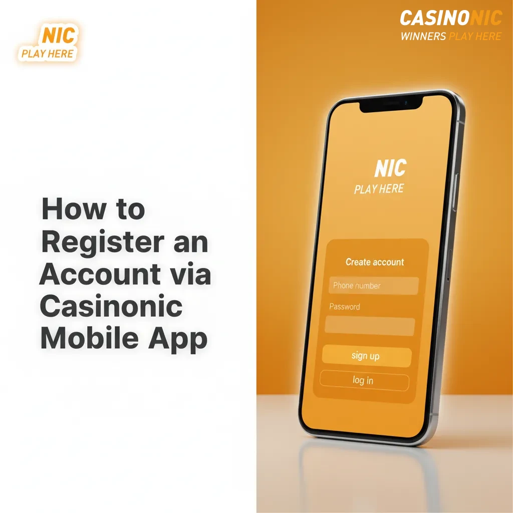 Phone showing Casinonic app sign-up steps: tap Sign Up, email, password, AUD, details match ID, verify code, set limits.