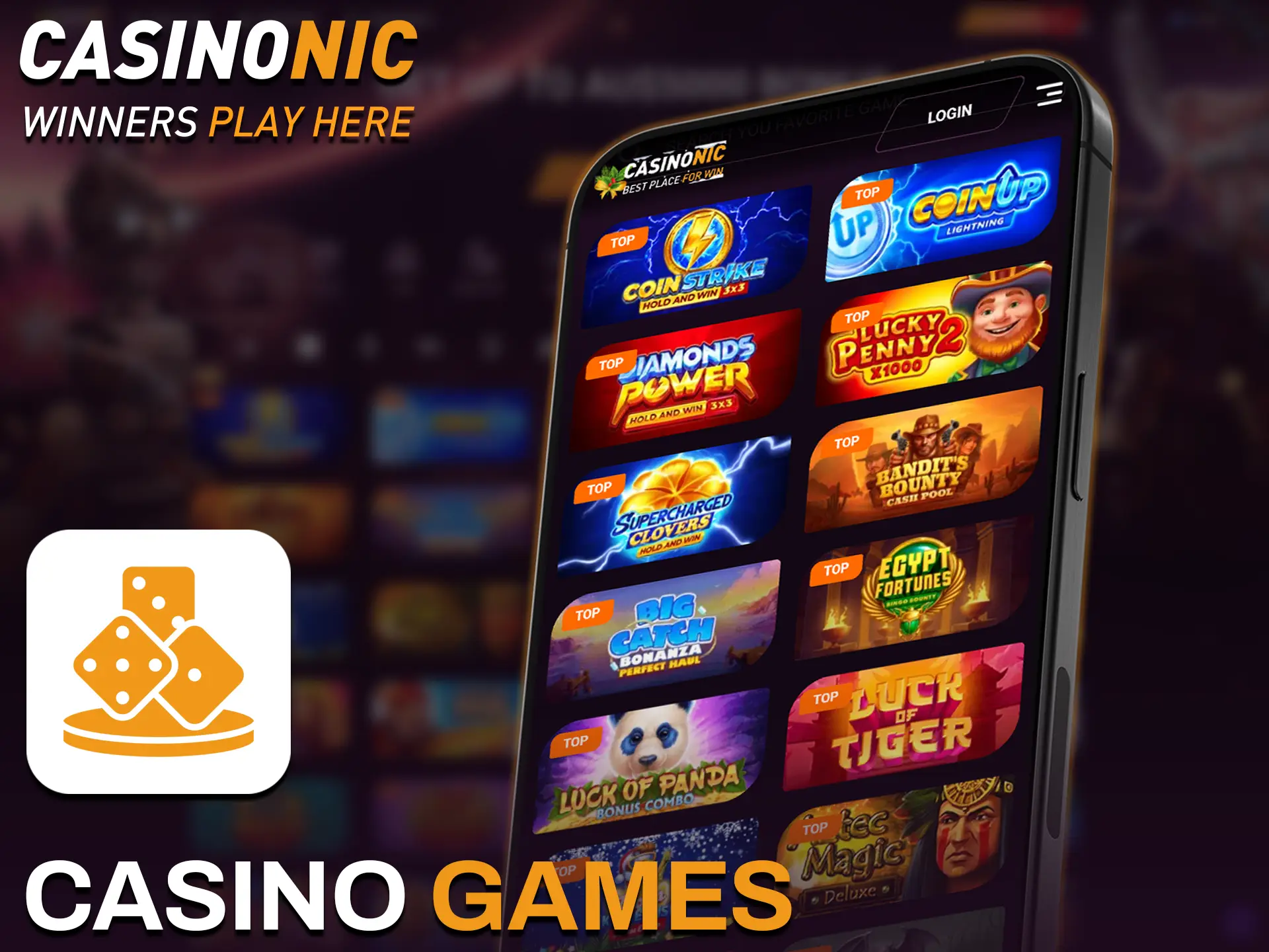 Explore casino games from top providers in the Casinonic app for iOS.
