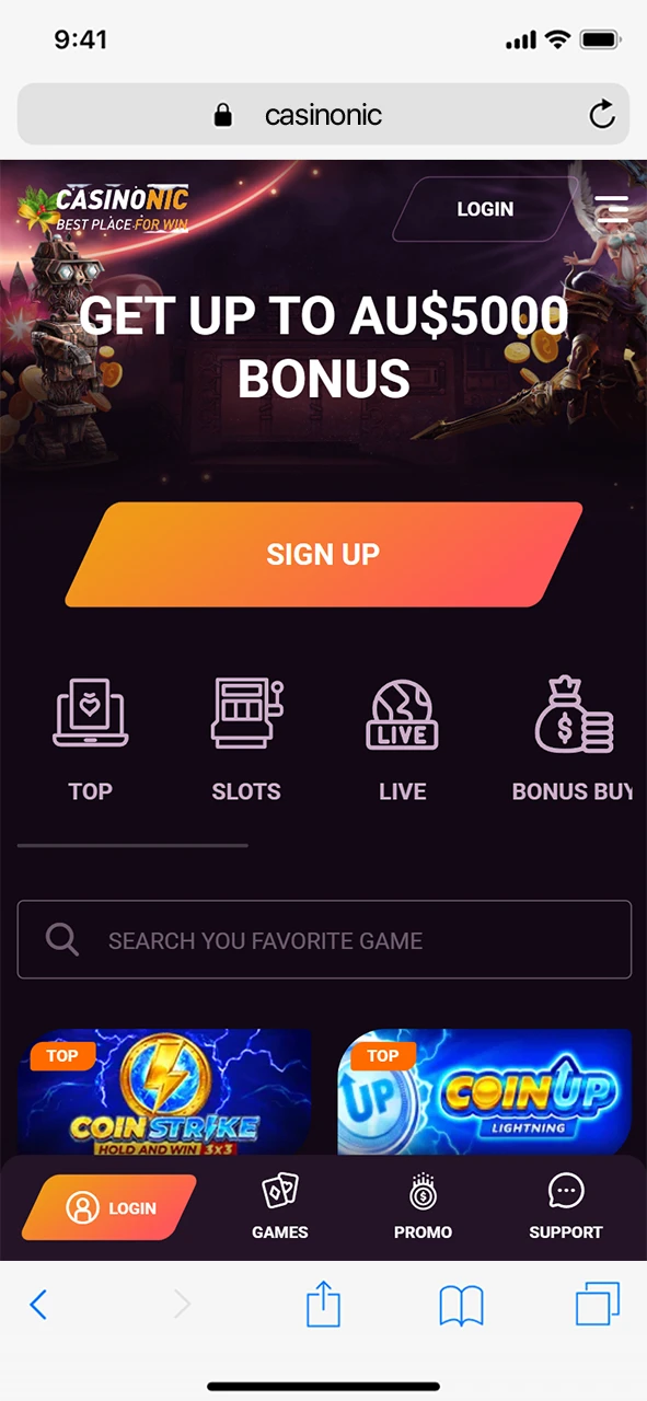 Go to the Casinonic page to install the app for iOS.