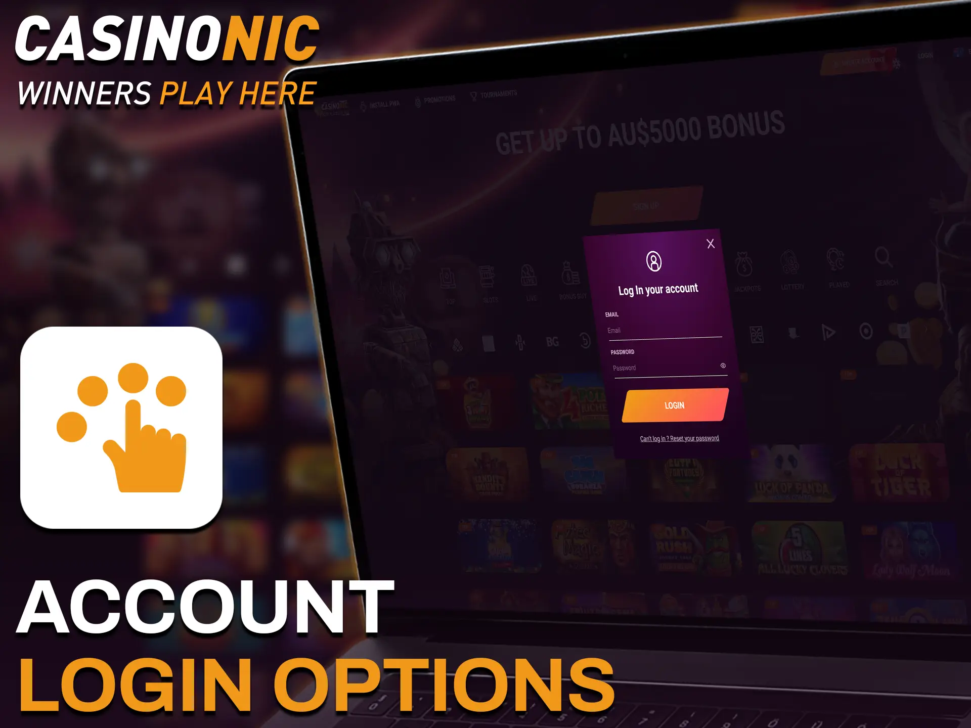 Choose from various official Casinonic login options to access your gambling profile in Australia.
