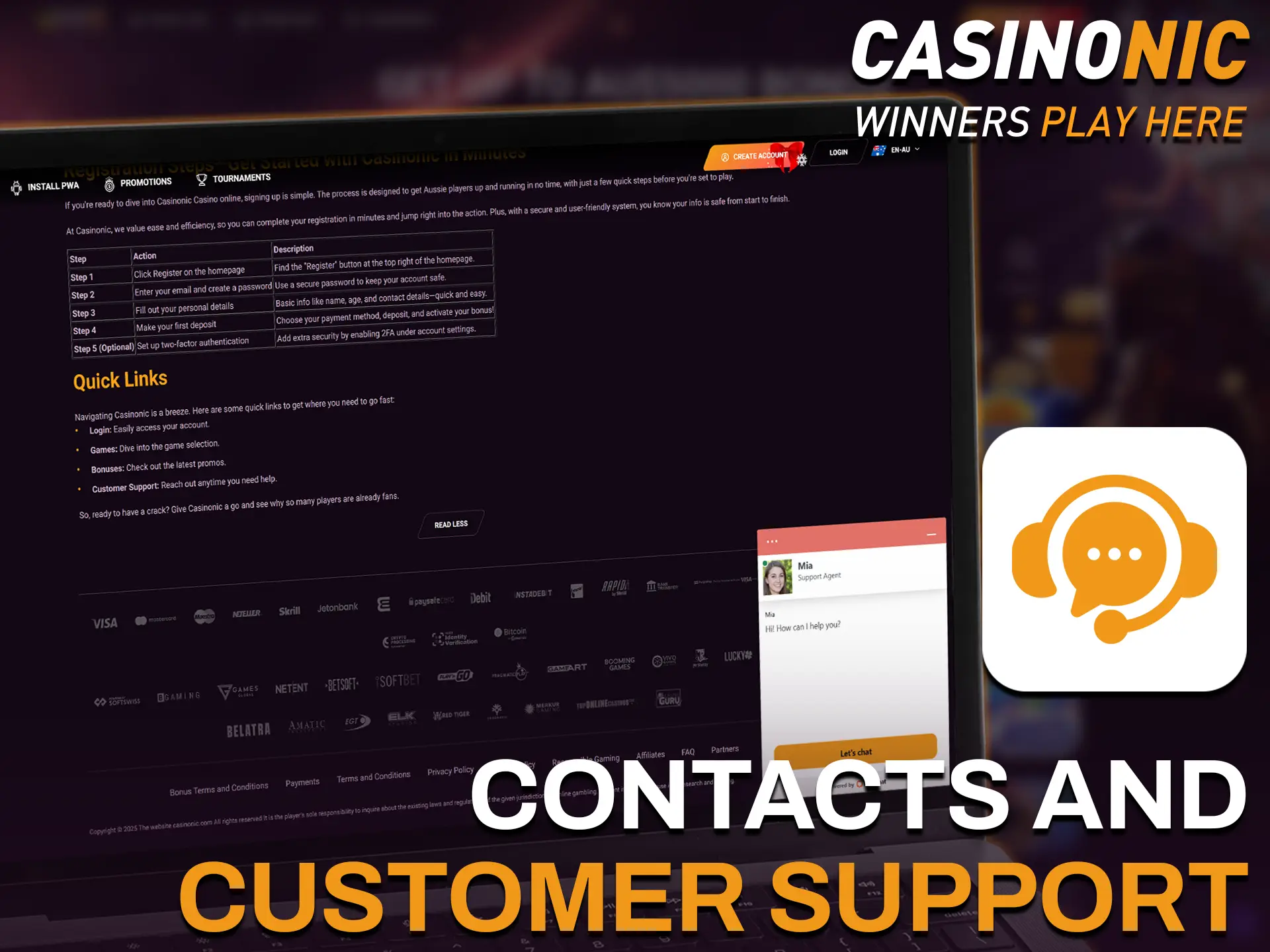 Contact Casinonic customer support with any questions via live chat or email.