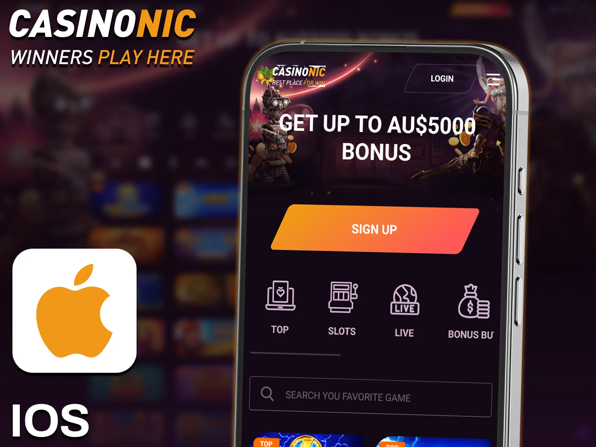 Access Casinonic directly on your iOS device for a seamless mobile gaming experience.