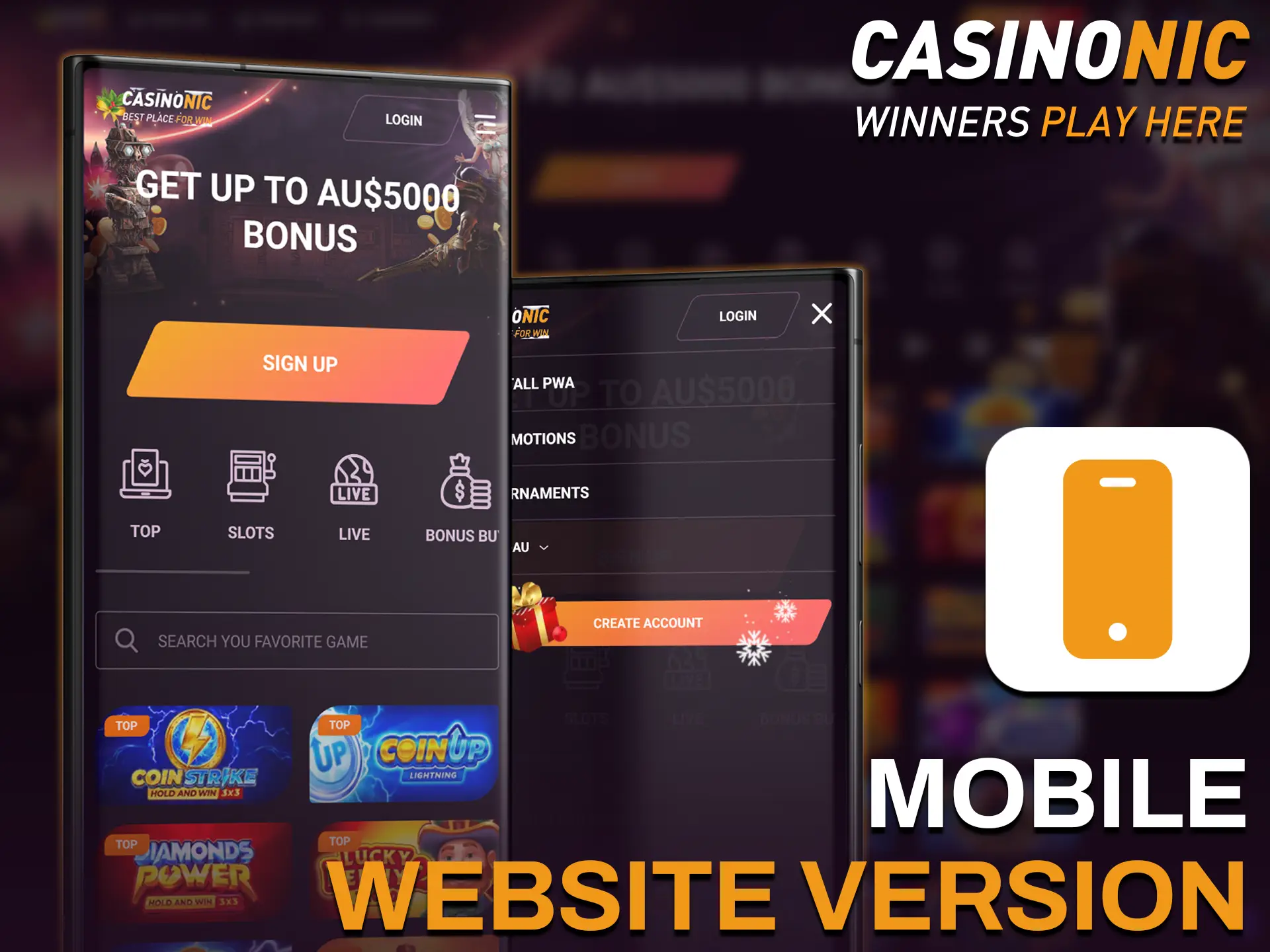 Use the Casinonic app through your browser without downloading anything.