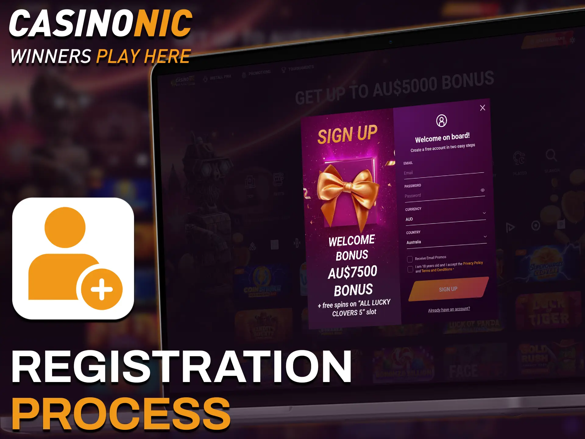 Register on the Casinonic platform to gain full access to all of the platform's features.