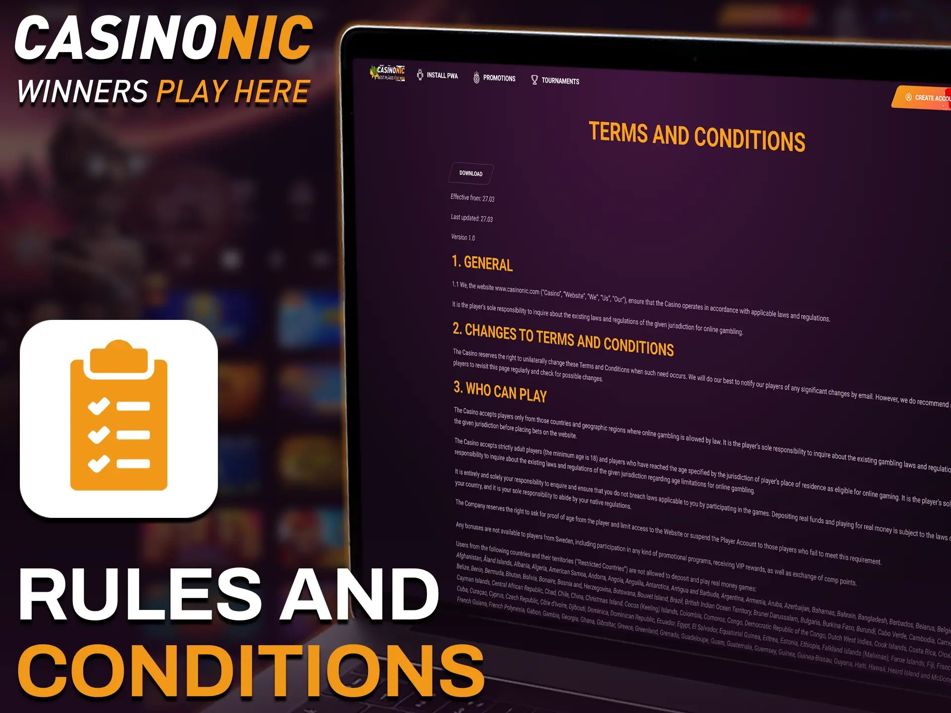 Follow Casinonic rules, complete KYC, and respect wagering limits for fair play.