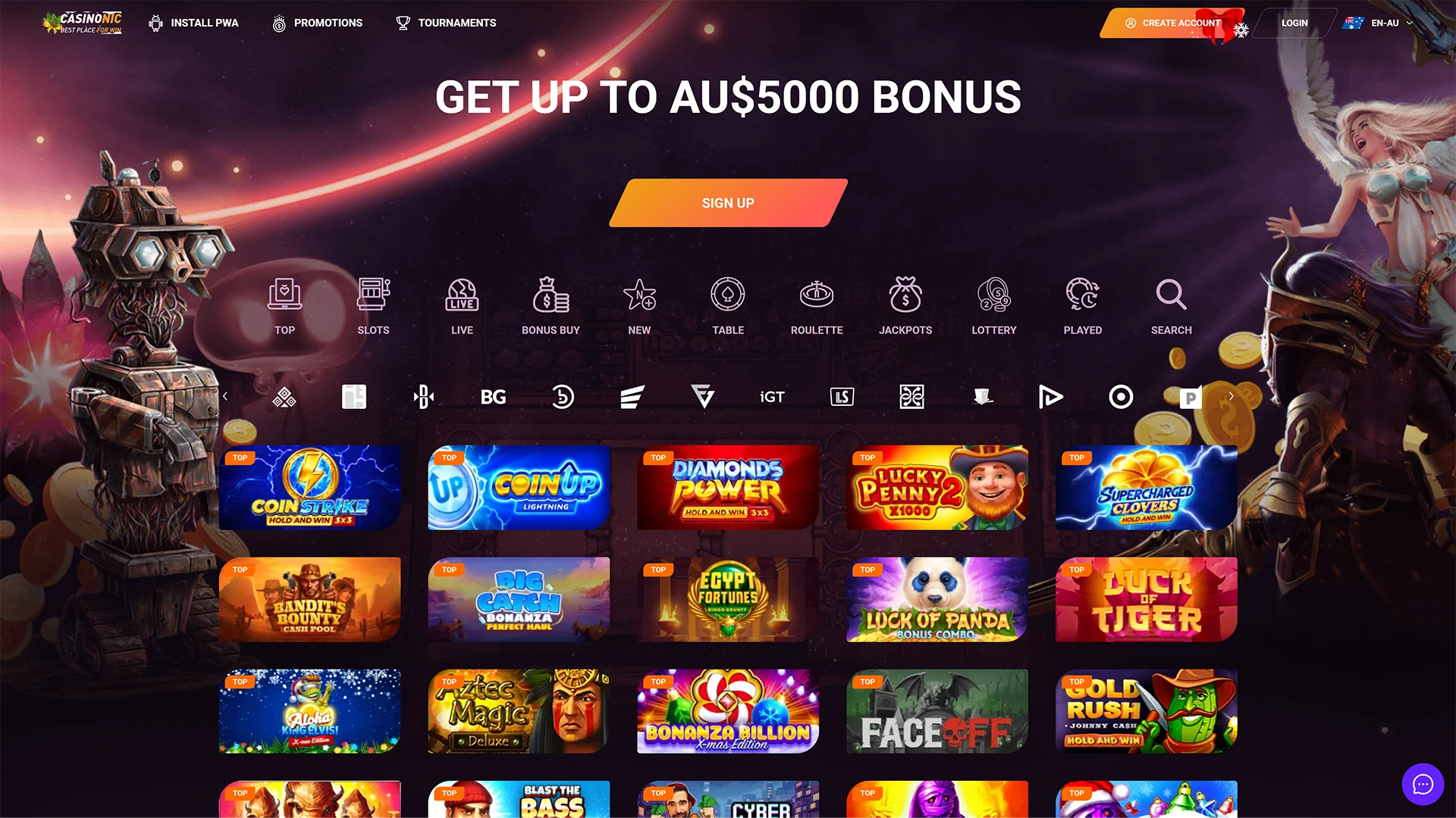 Home page of the Casinonic platform.