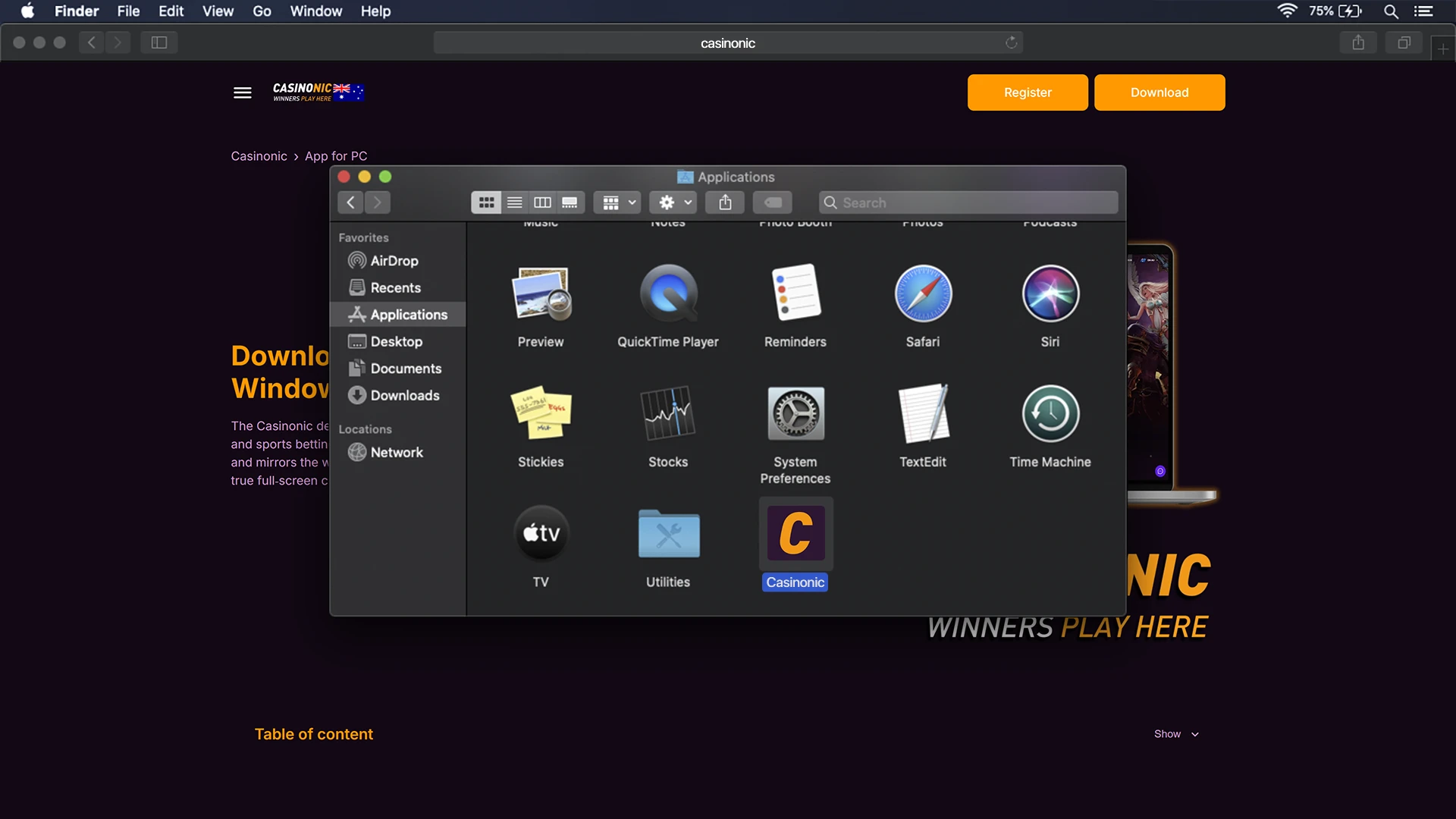 Launch the Casinonic app for Mac.
