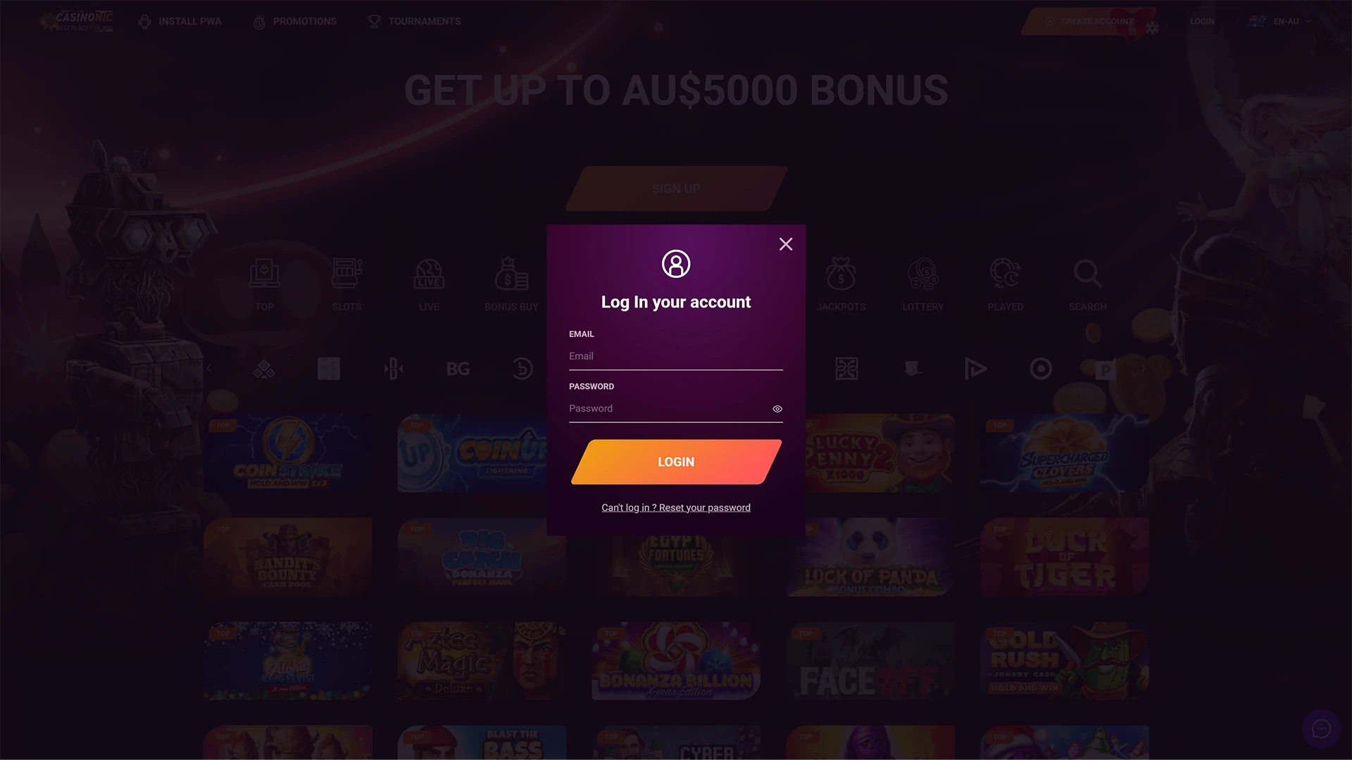 Log in to your account in the Casinonic app for Windows and start playing.