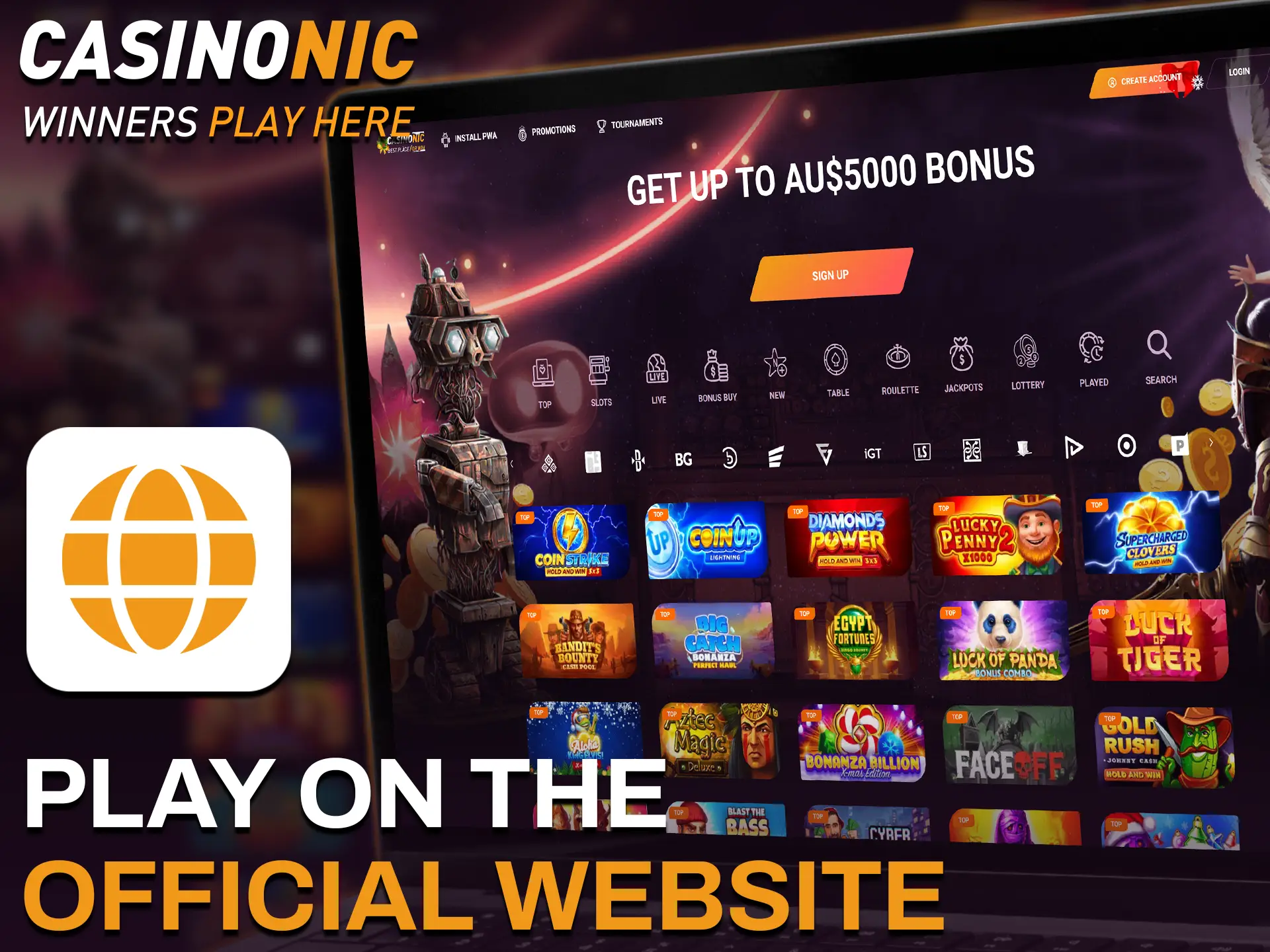 Begin your gambling journey by visiting the official Casinonic website on your PC.