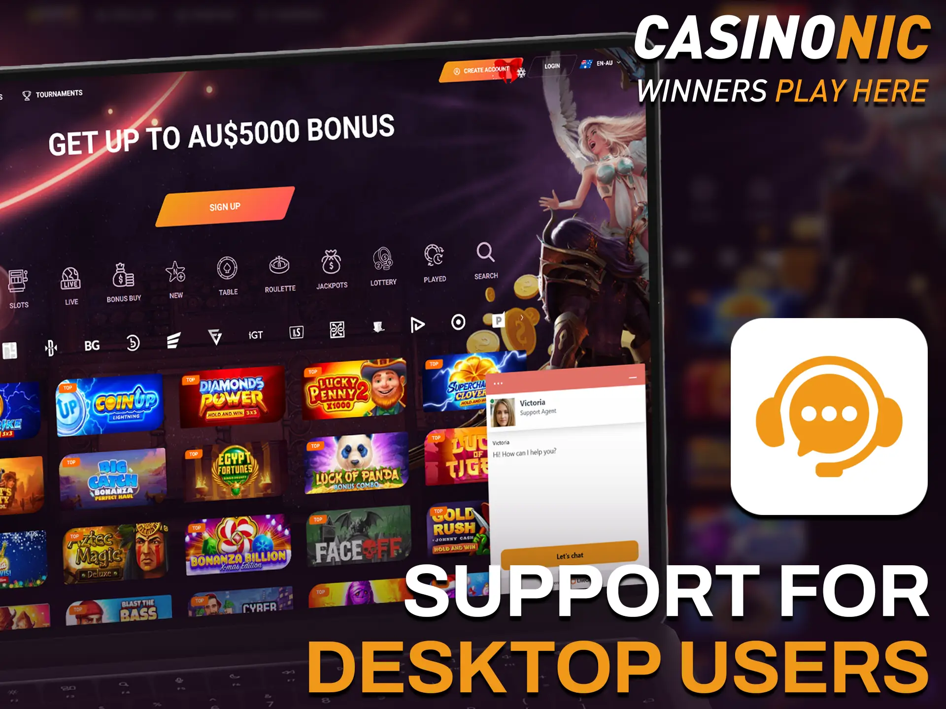 Contact professional support for assistance with the Casinonic desktop version.