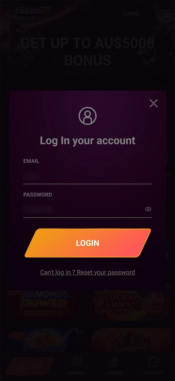 Complete the security step to protect your Casinonic login and ensure safe gameplay.