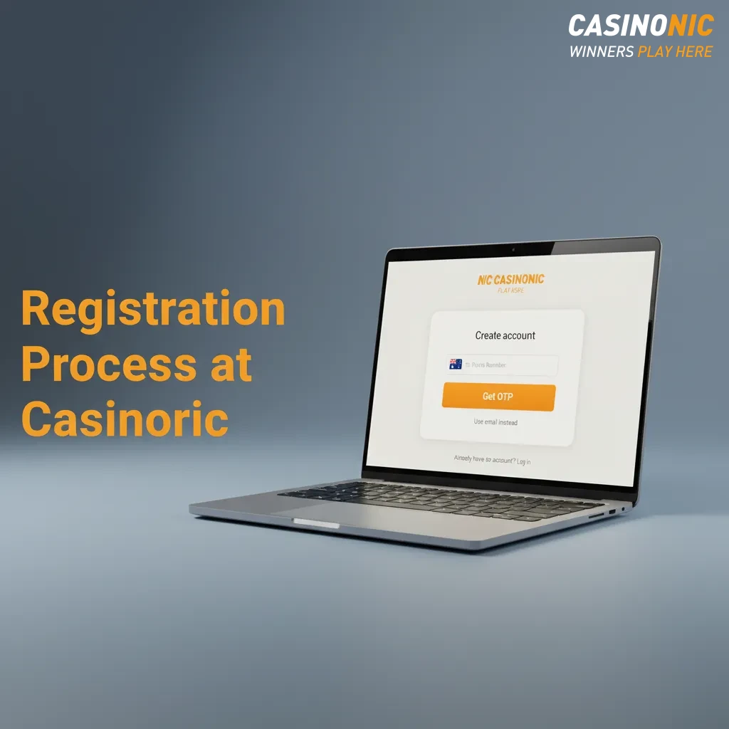 Casinonic signup steps: Click Sign Up, enter email/password/AUD, verify email, set limits, deposit, play.
