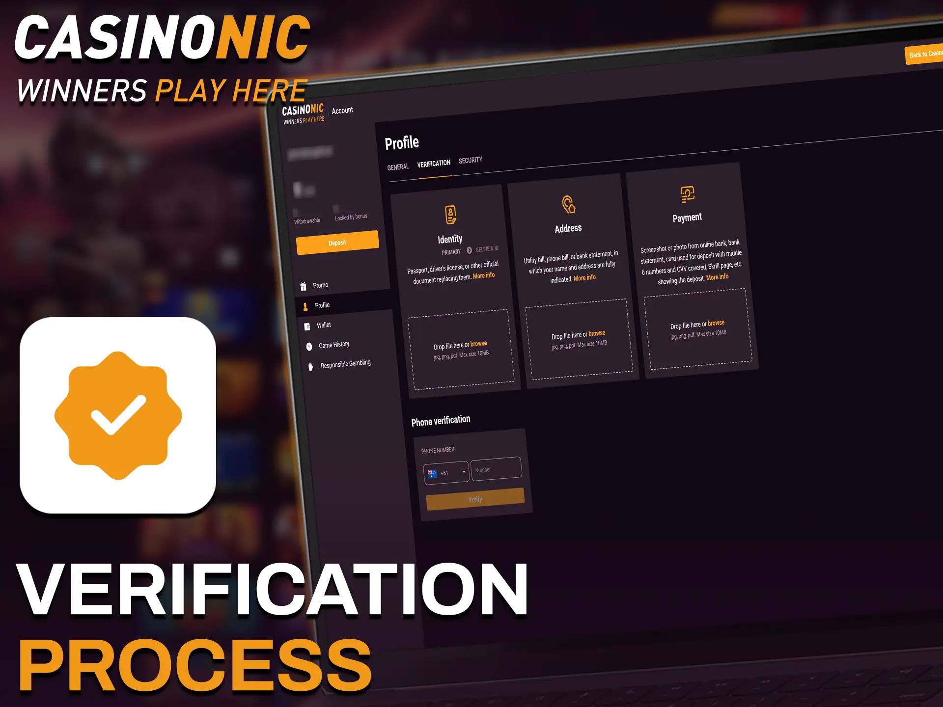 Complete the Casinonic account verification process to ensure secure payments.
