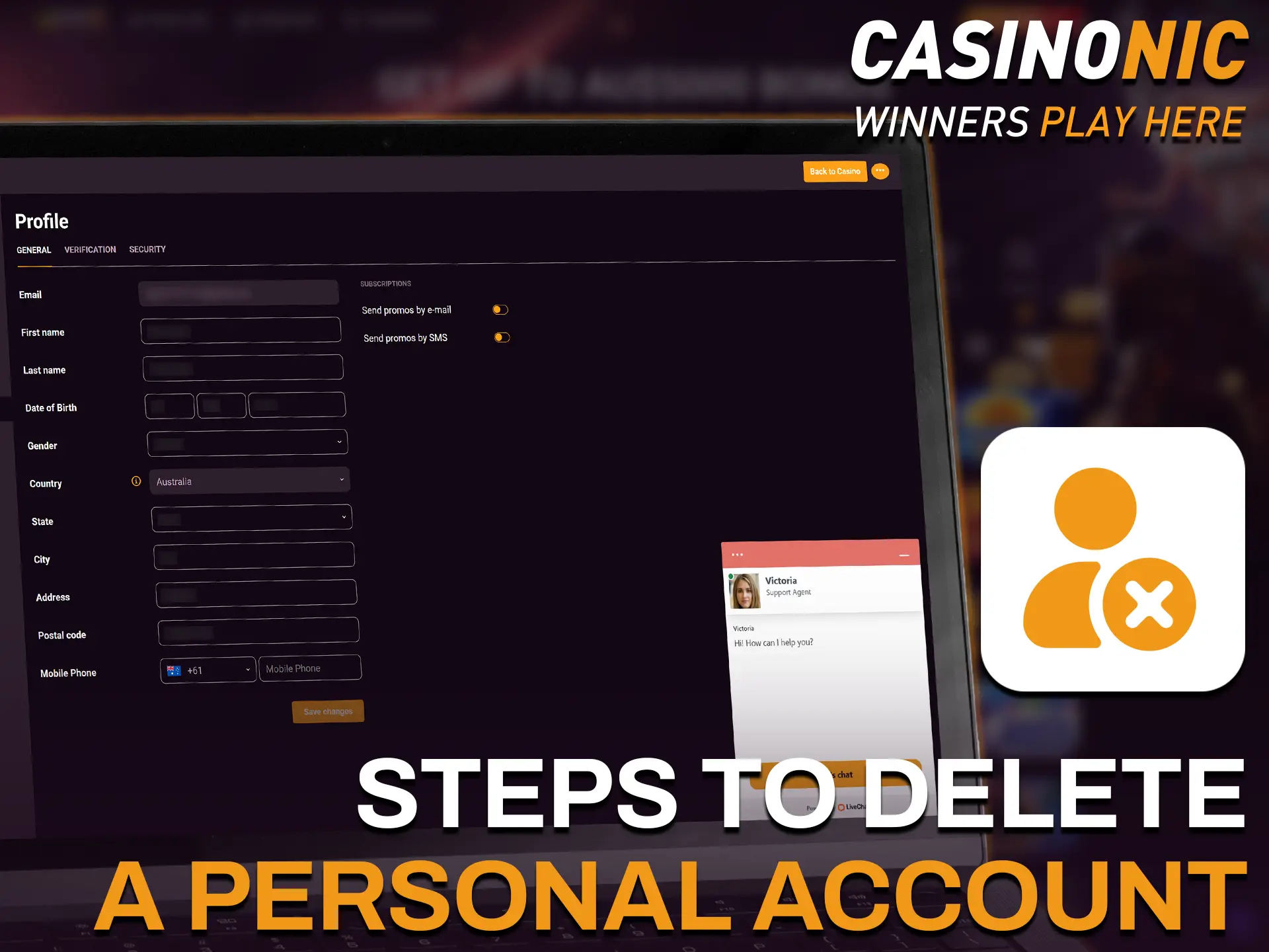 Follow the necessary steps to delete a personal Casinonic account if needed.