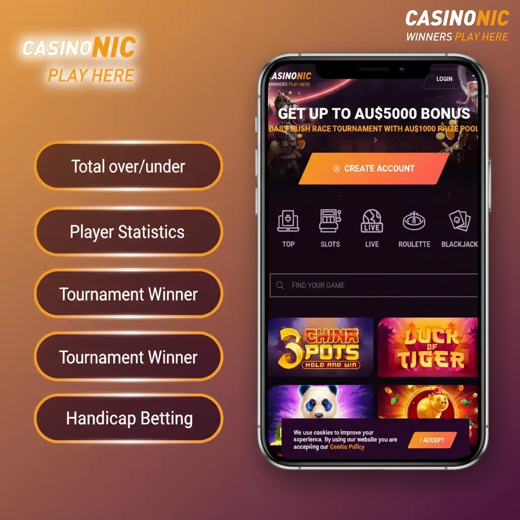 Types of bets on Casinonic's app: Single, Accumulator, Line, Over/Under, Futures. Choose one to fit your strategy
