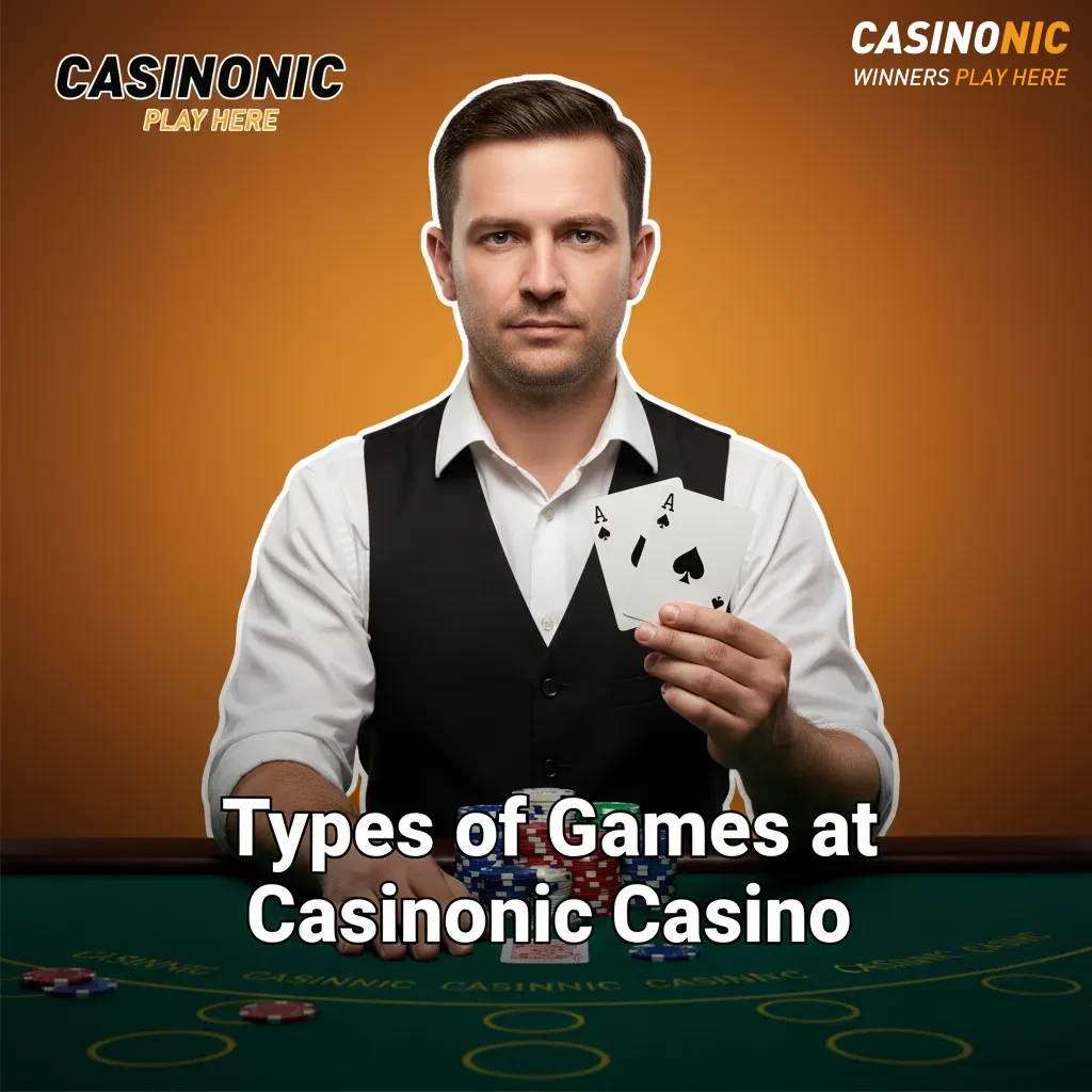 Types of games at Casinonic Casino: Slots, Crash, Table Games, Jackpots, Video Poker, Instant Win; play in AUD.