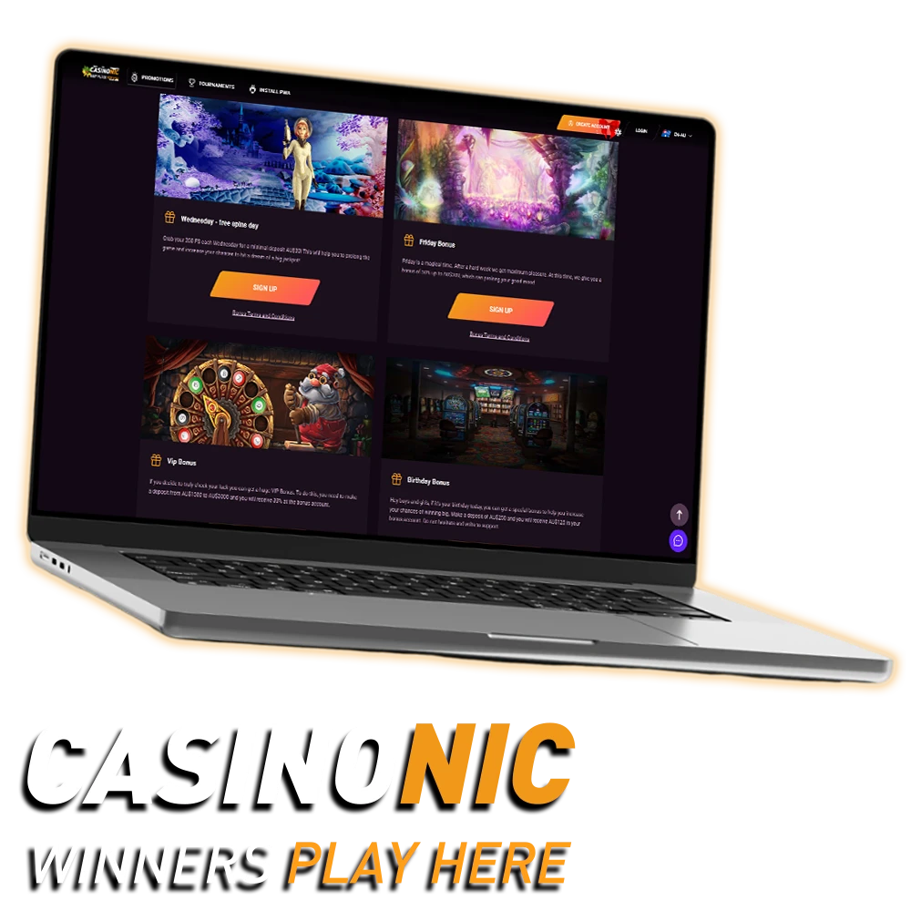 Casinonic offers new users from Australia a variety of bonuses.