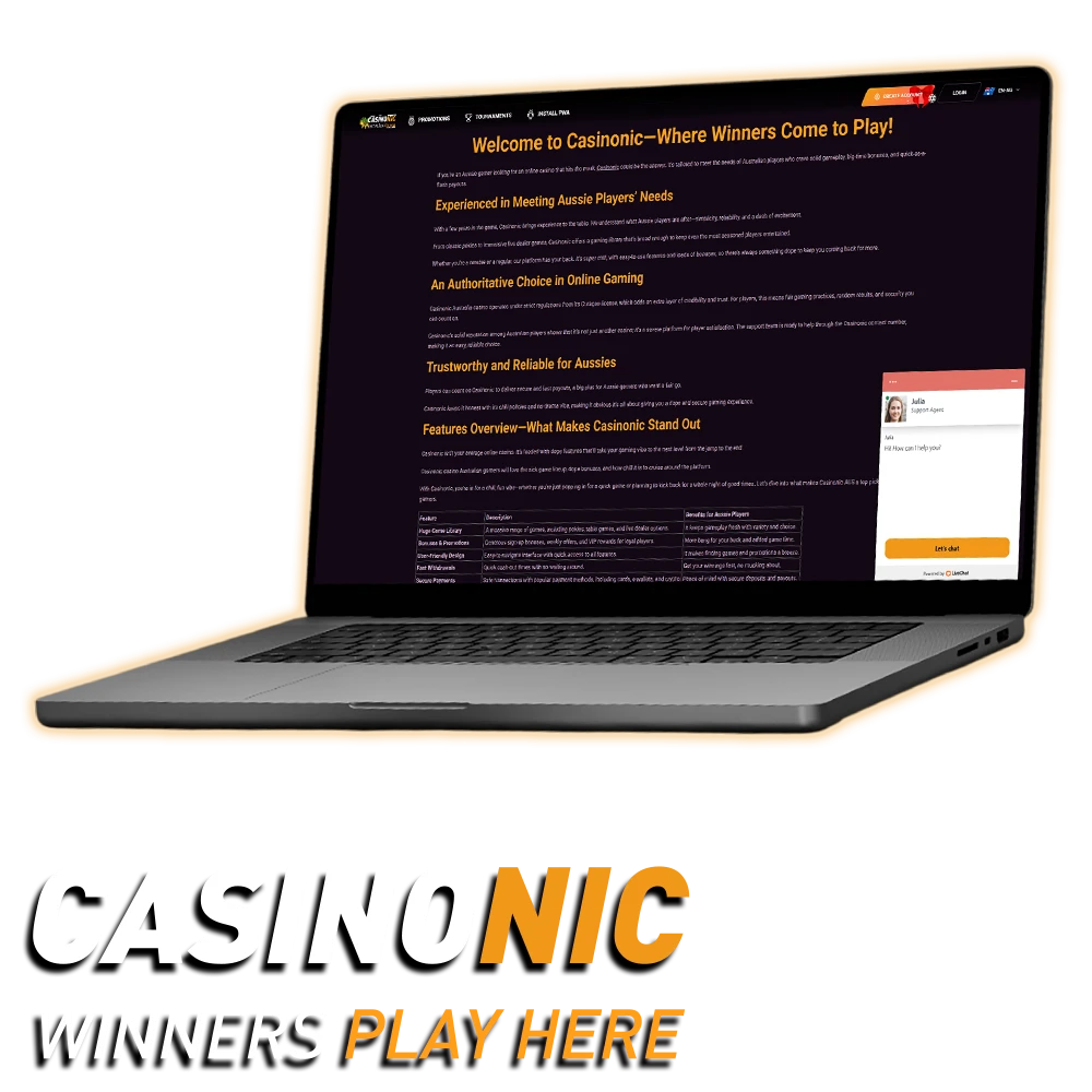 Find out all the ways to contact Casinonic in Australia.