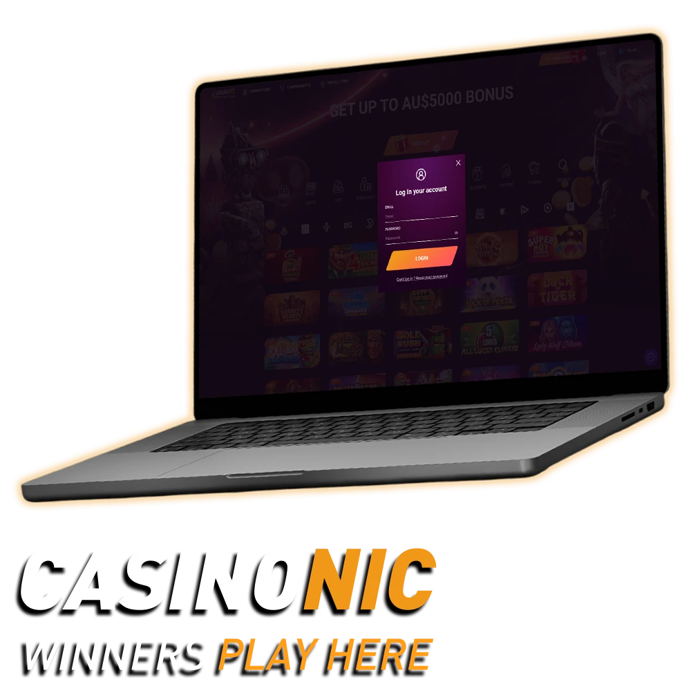 Log in to Casinonic via web or app to securely access games and bonuses.