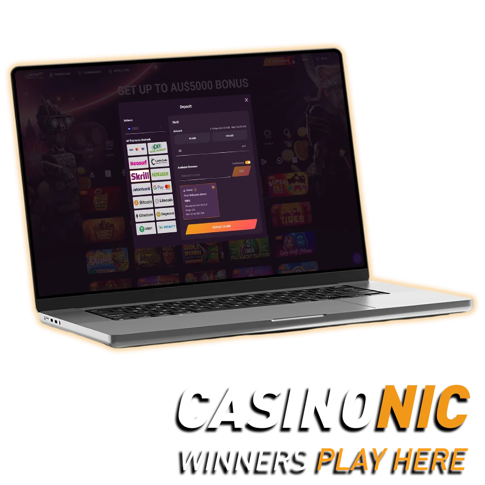 Casinonic in Australia offers diverse payments and generous welcome bonus.