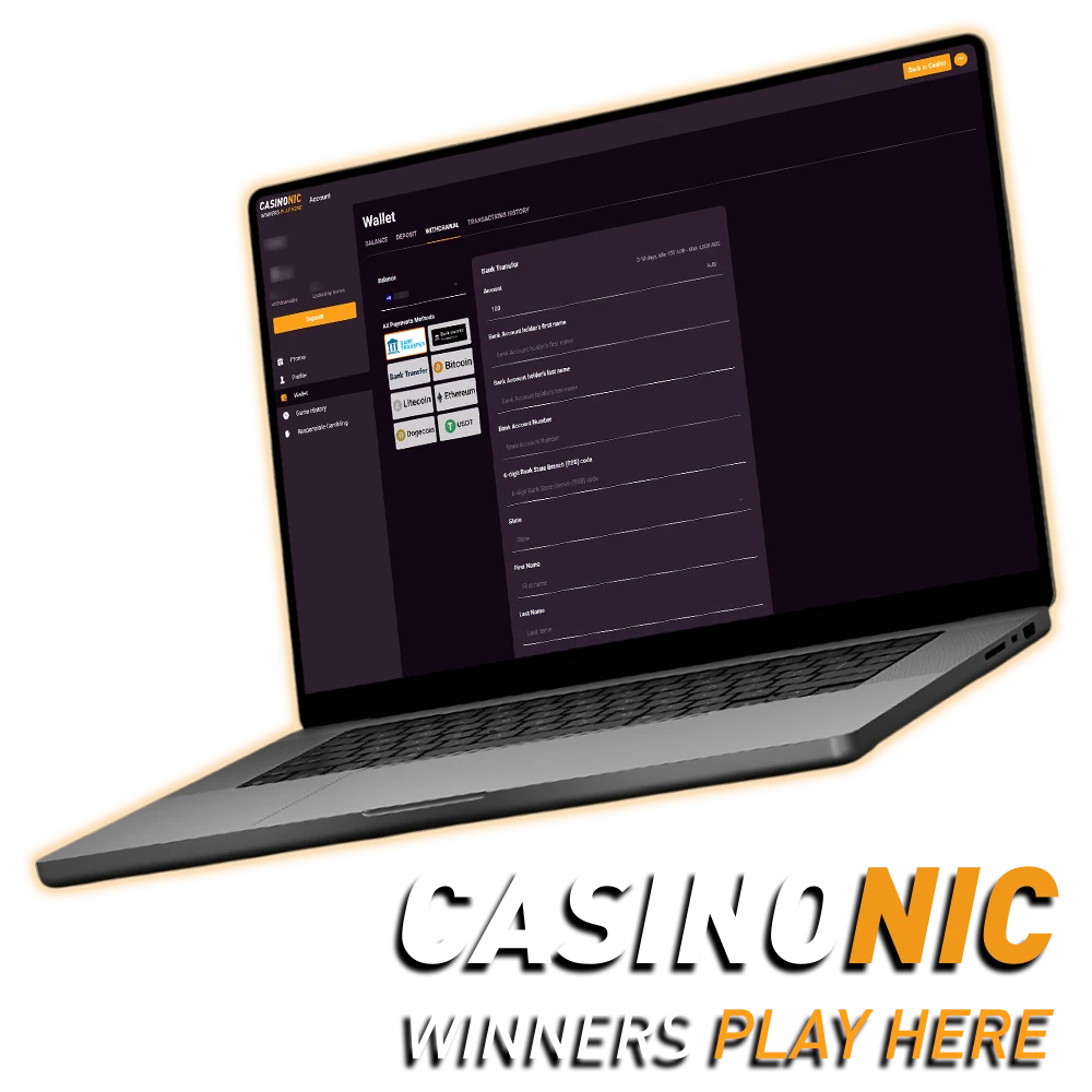 Withdraw your winnings from Casinonic via Bitcoin or cards and receive a bonus.