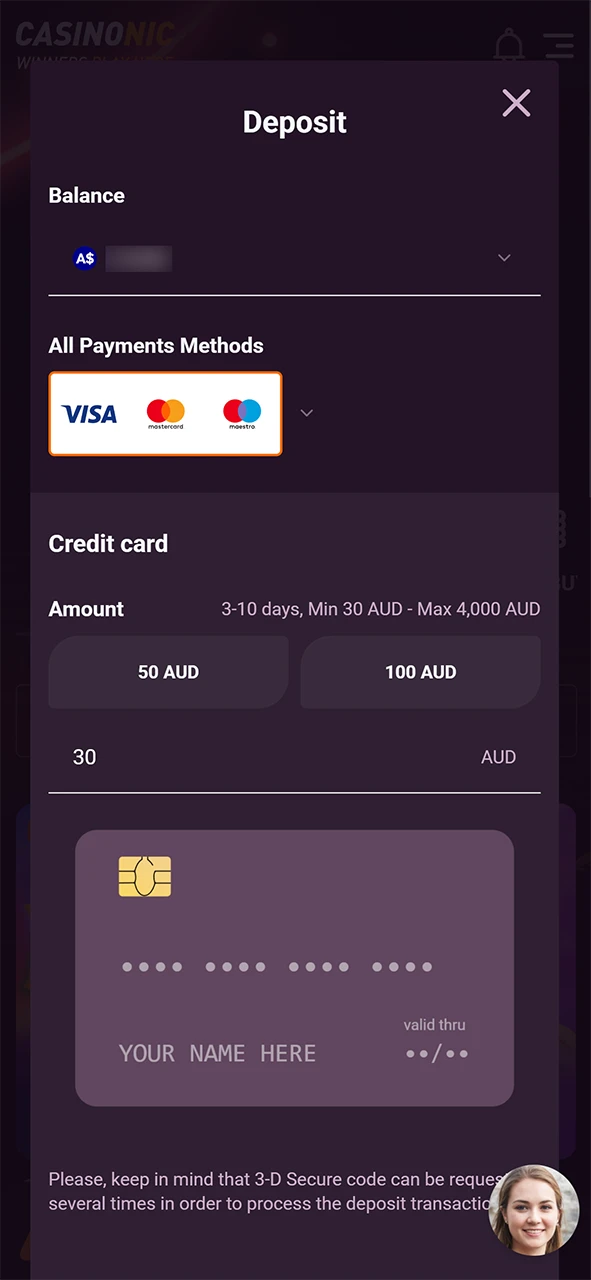 Open the Casinonic cashier and choose the deposit option to proceed.