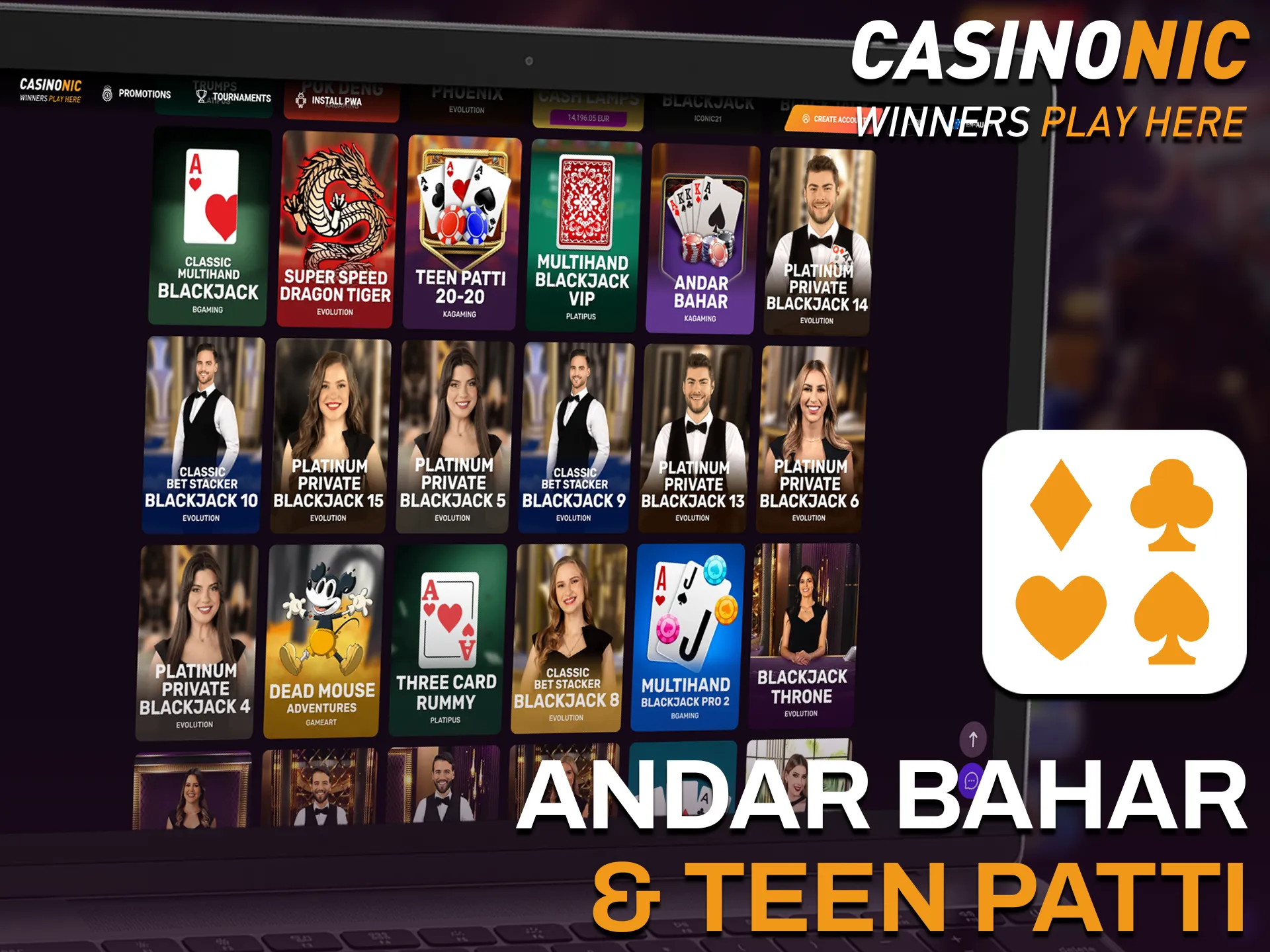 Enjoy traditional Andar Bahar & Teen Patti at Casinonic live casino.