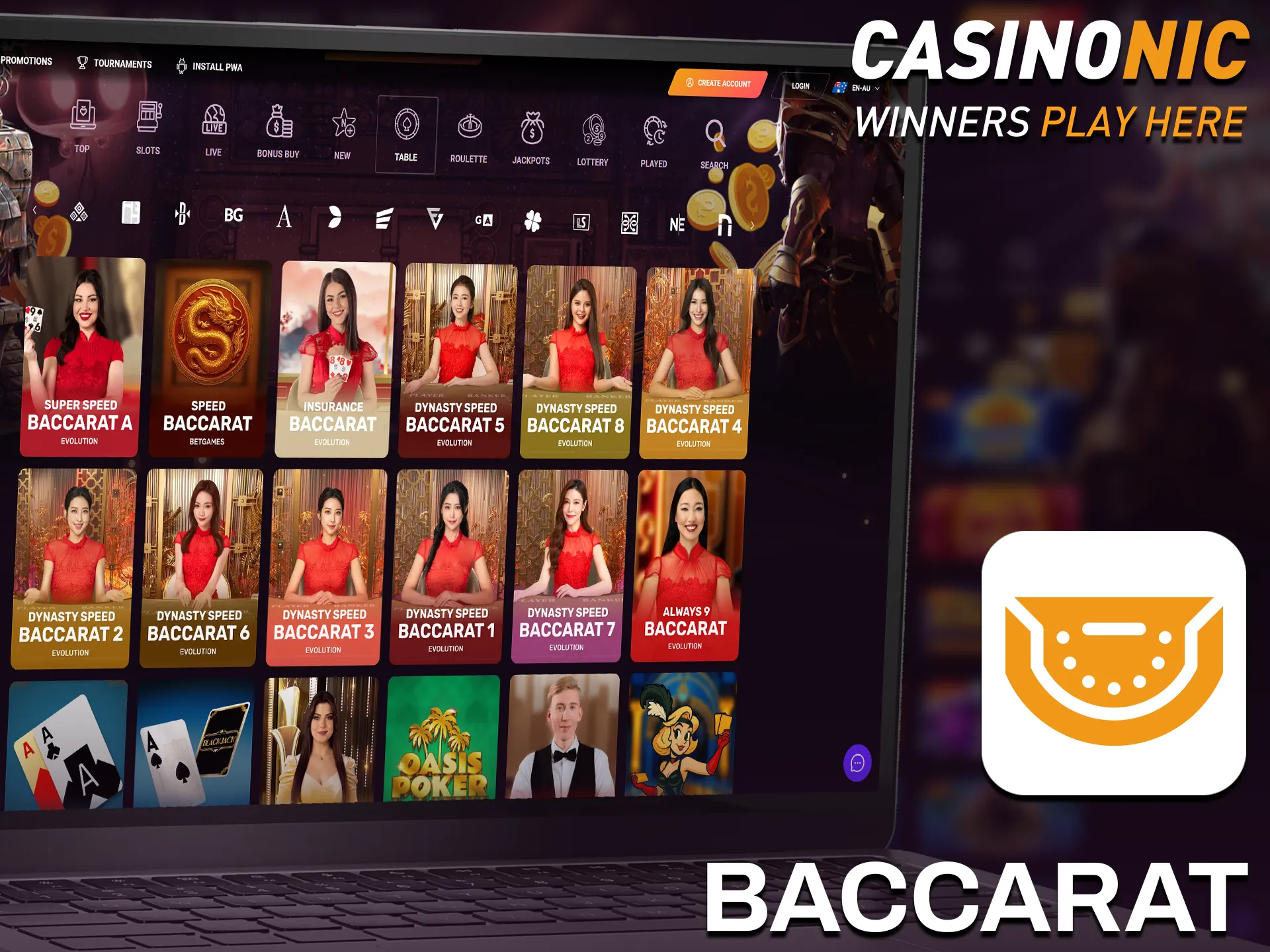 Join the baccarat tables in the Casinonic live casino and win.