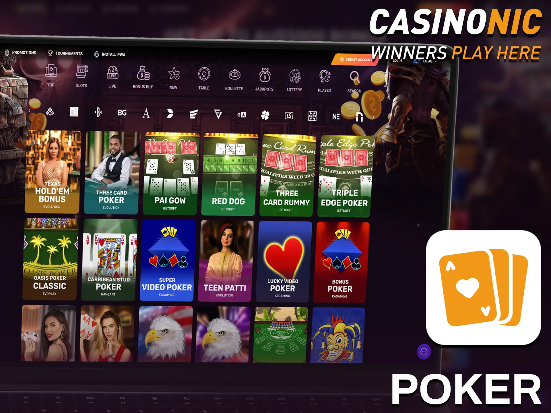 Test your skills at poker within the Casinonic live casino lobby.