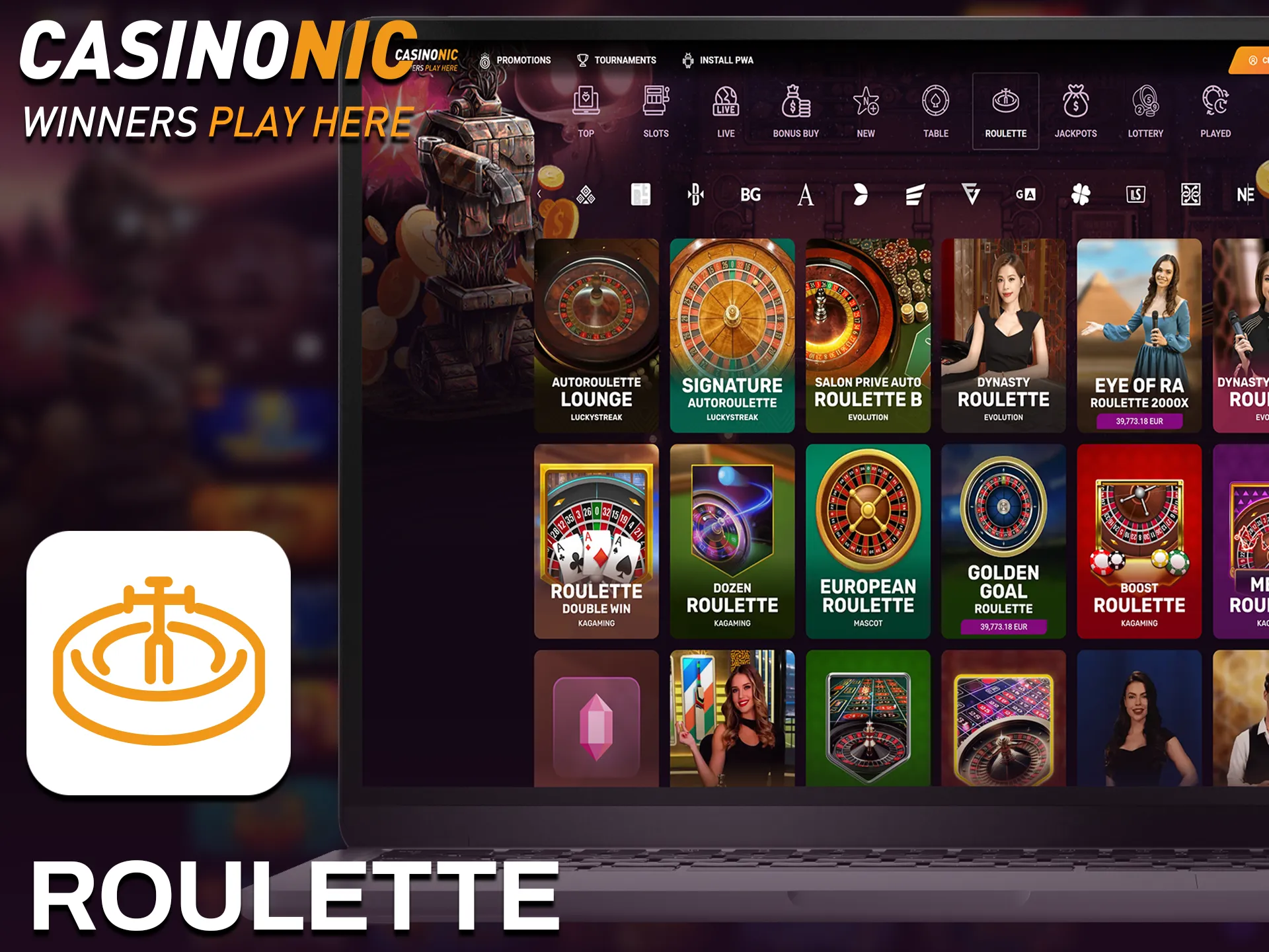 Play live Casinonic live casino games like roulette with real dealers.