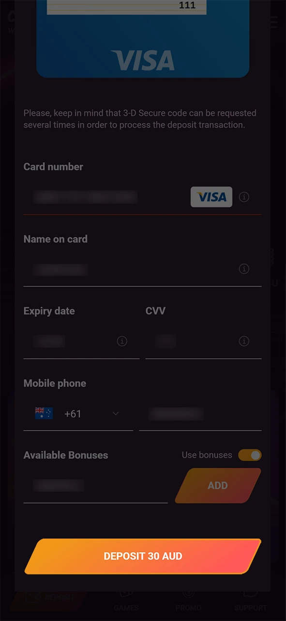 Complete the transaction and use a Casinonic bonus code successfully.
