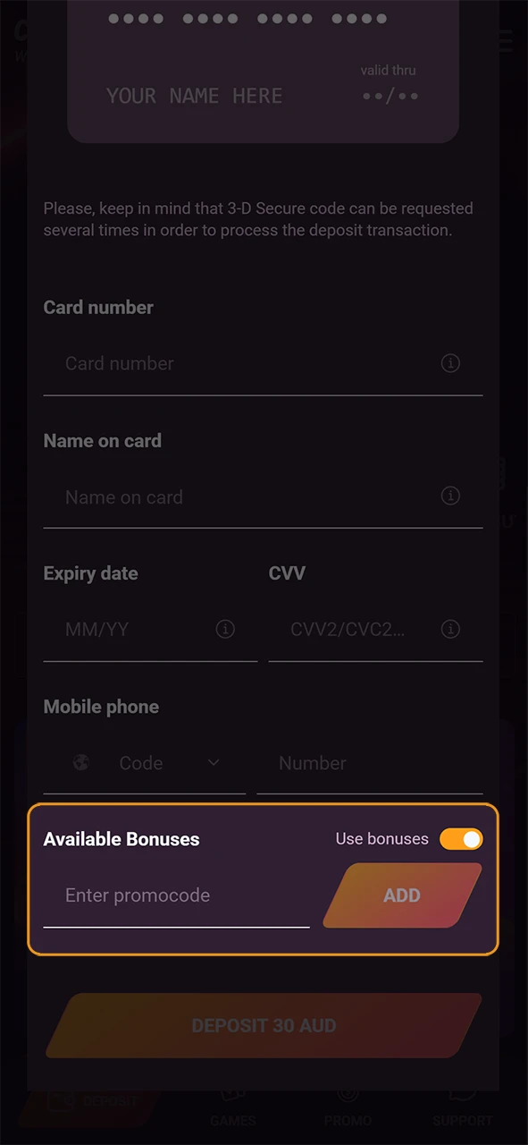 Enter the bonus code to use a Casinonic promotional offer.