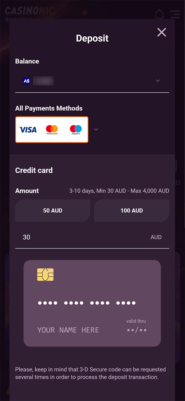 Top up an account to use a Casinonic bonus code.