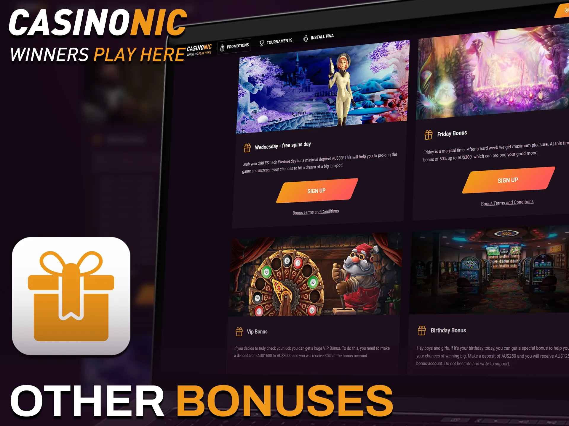 Explore other bonuses at Casinonic and start winning on our site.