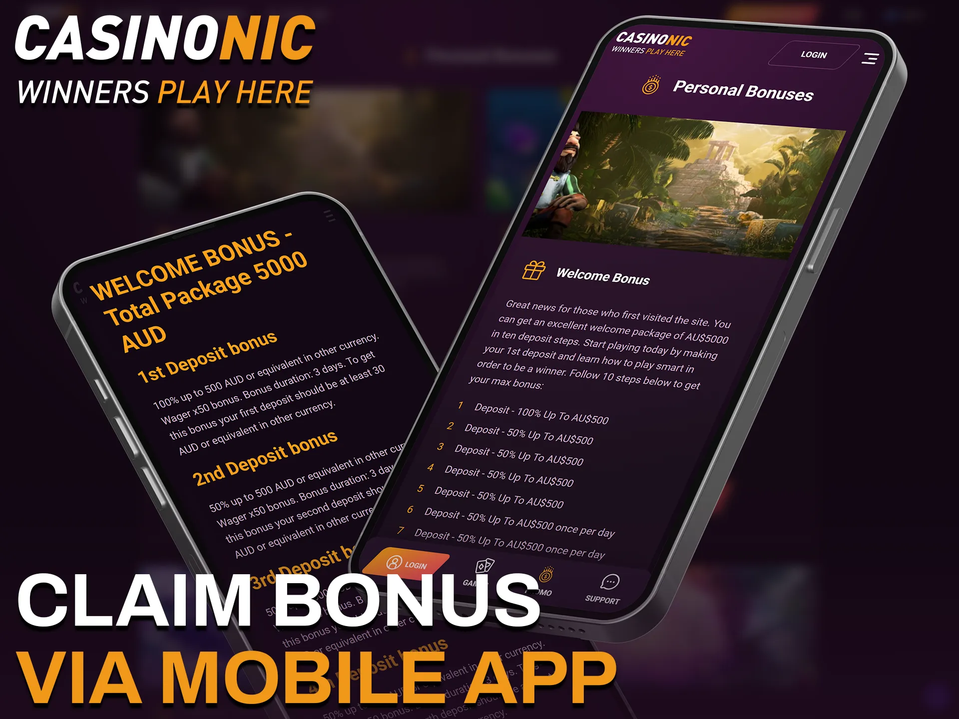 Install the official Casinonic mobile app to claim your welcome bonus.