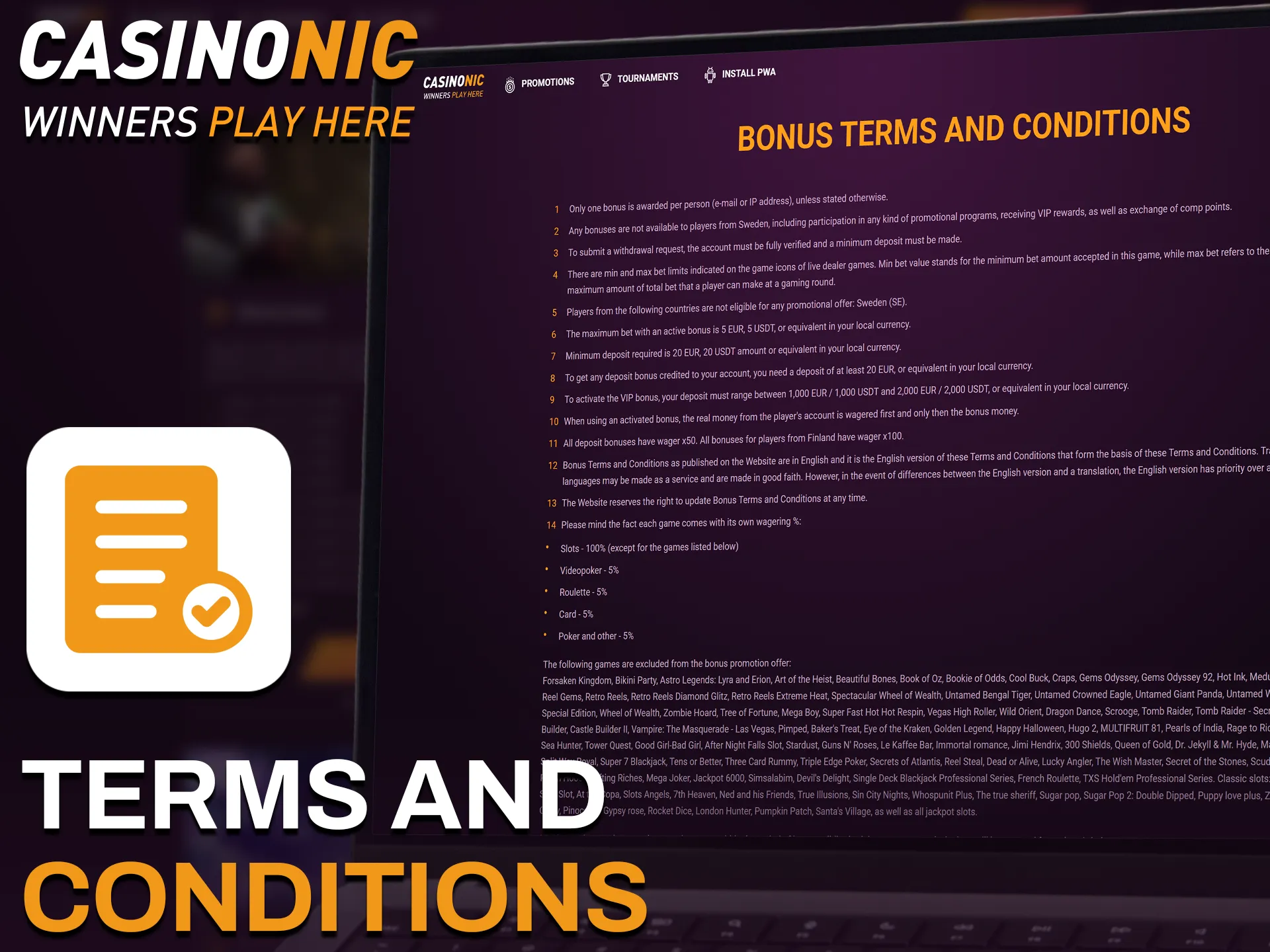 Review the official terms and conditions for Casinonic welcome bonuses.