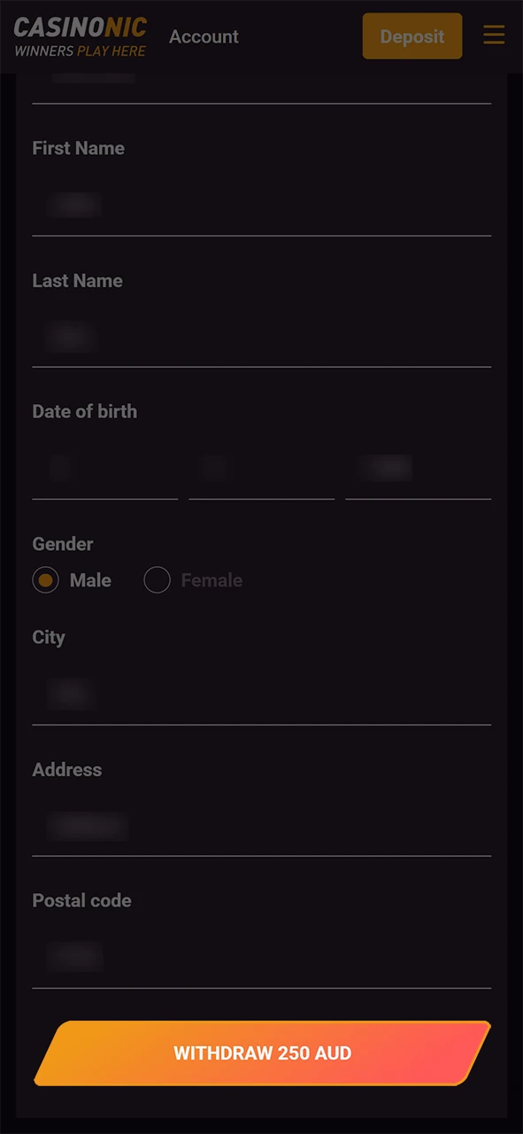 Submit your request to withdraw money from Casinonic and track it.