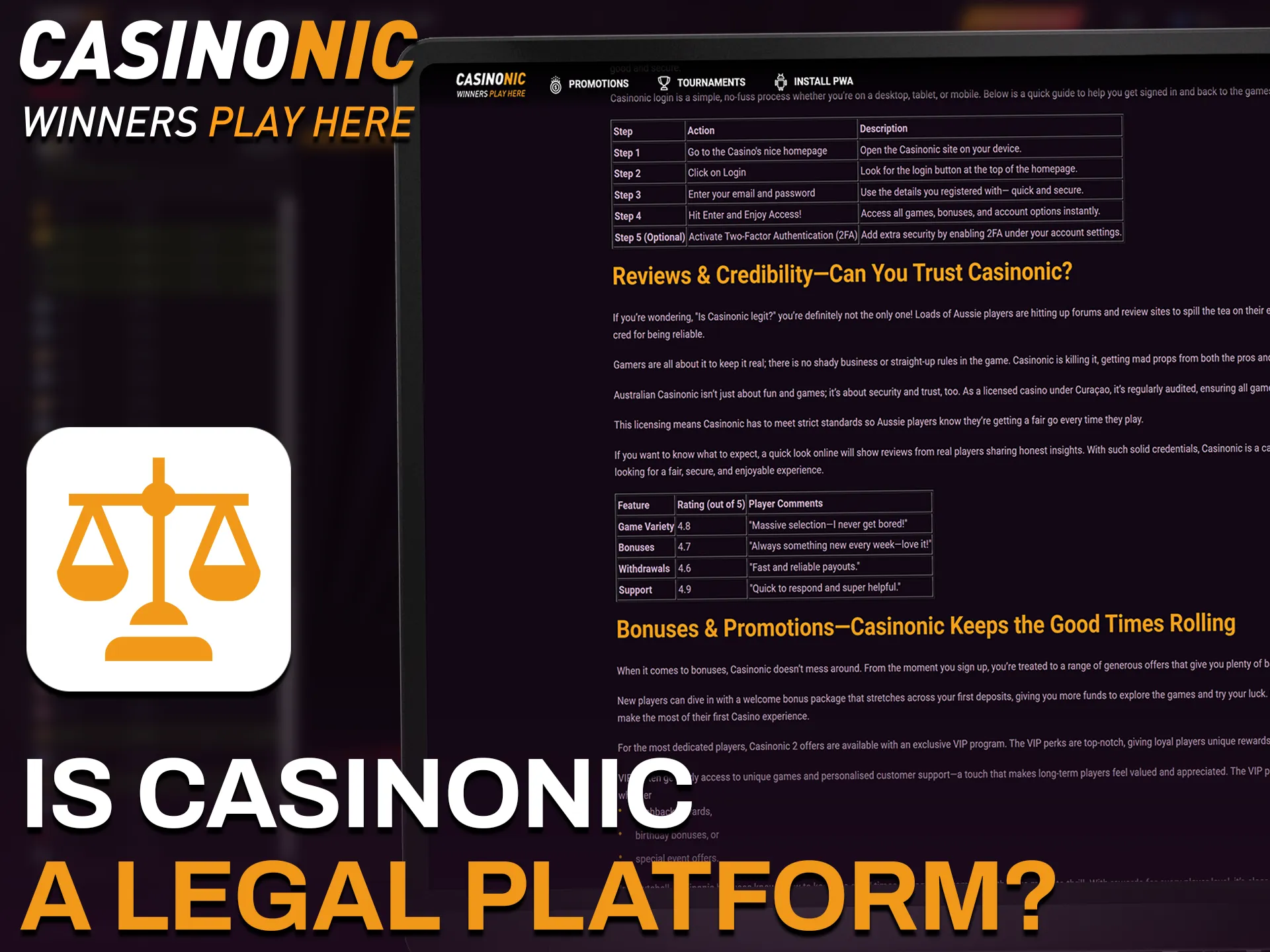 Find out if Casinonic is a legal platform in Australia before you register.