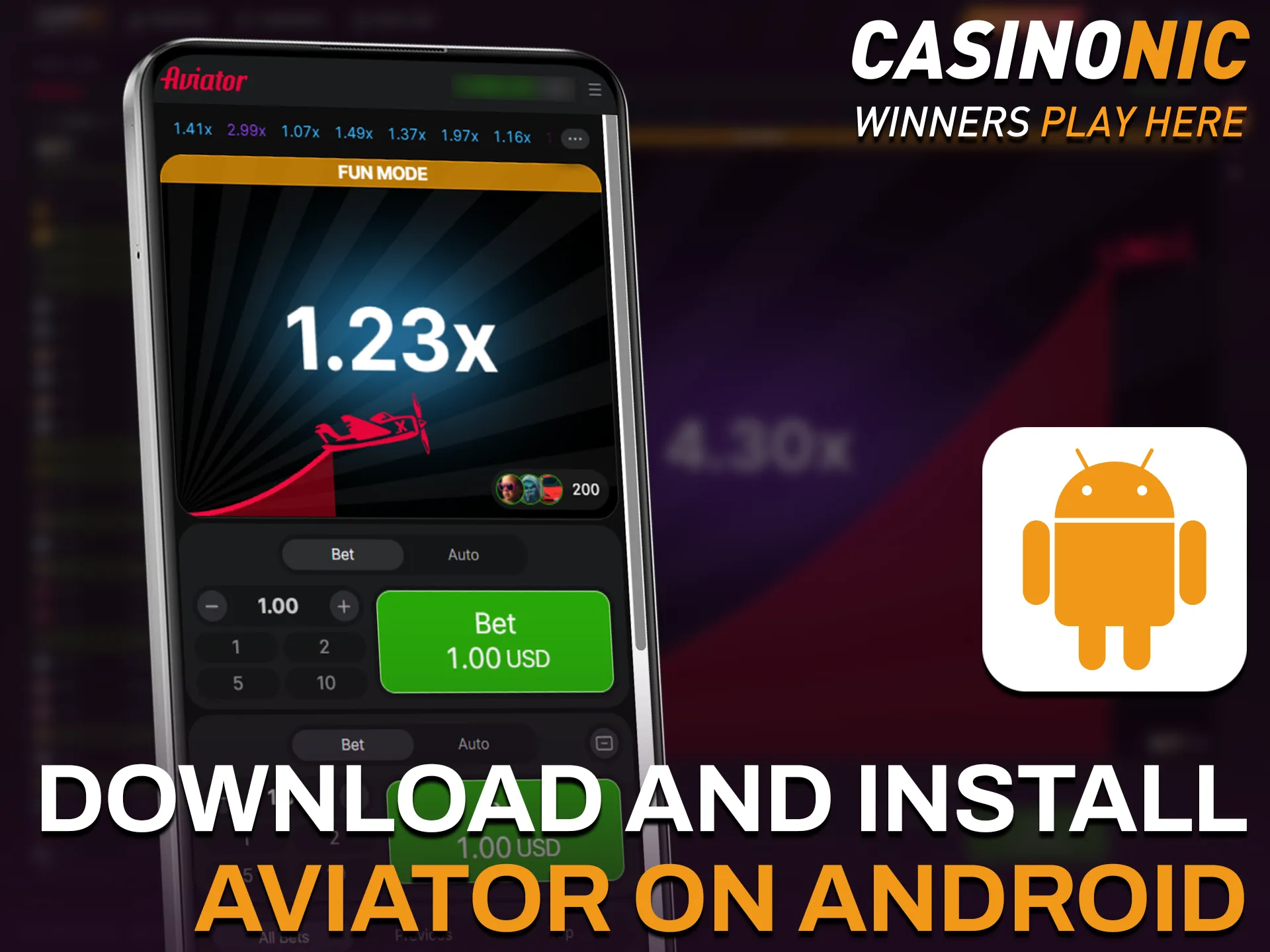 Follow our guide to download and install Casinonic Aviator app on Android.