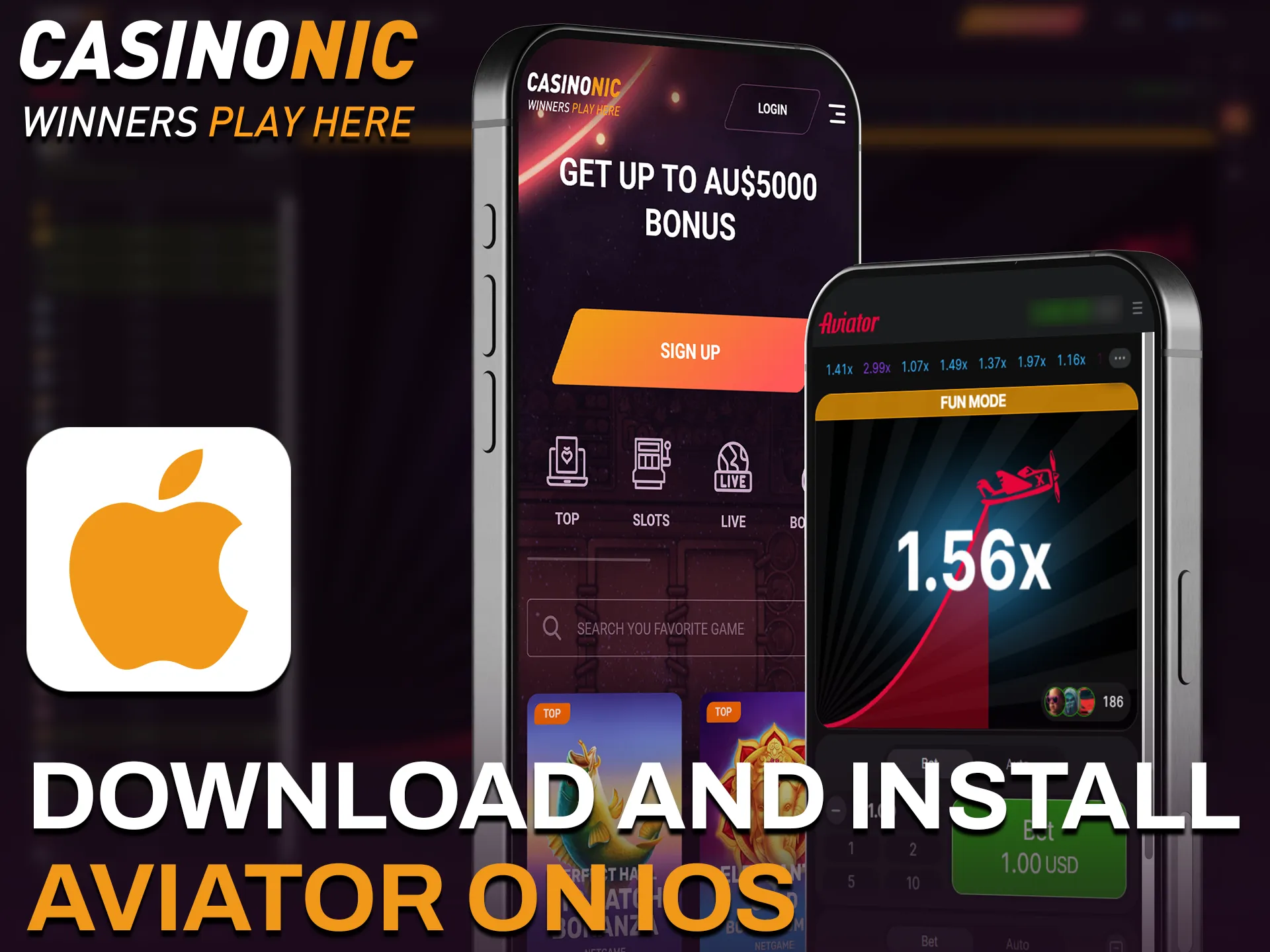 Get the Casinonic iOS app to download and install Aviator.