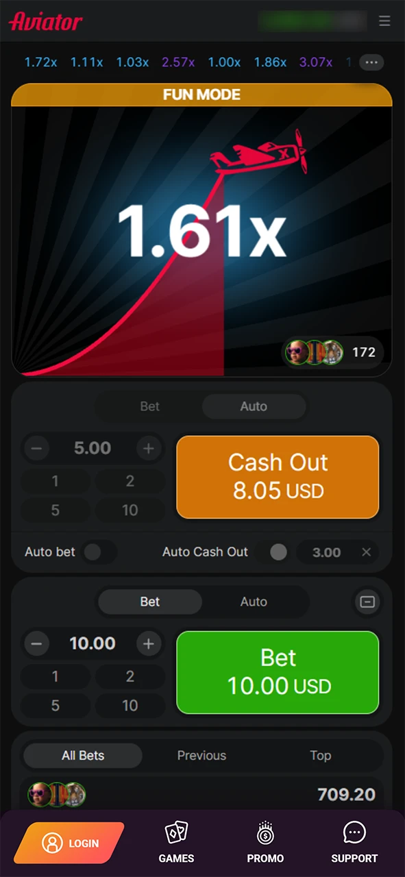 Set your stake to play Aviator at Casinonic and cash out.