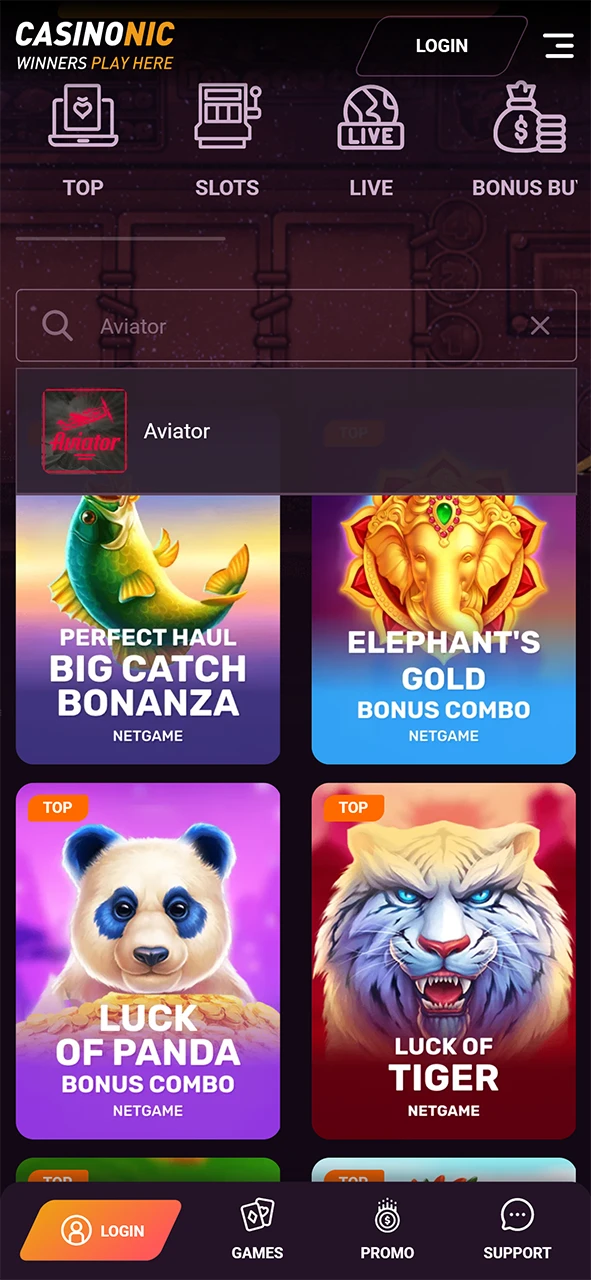 Search for the game to play Aviator at Casinonic today.